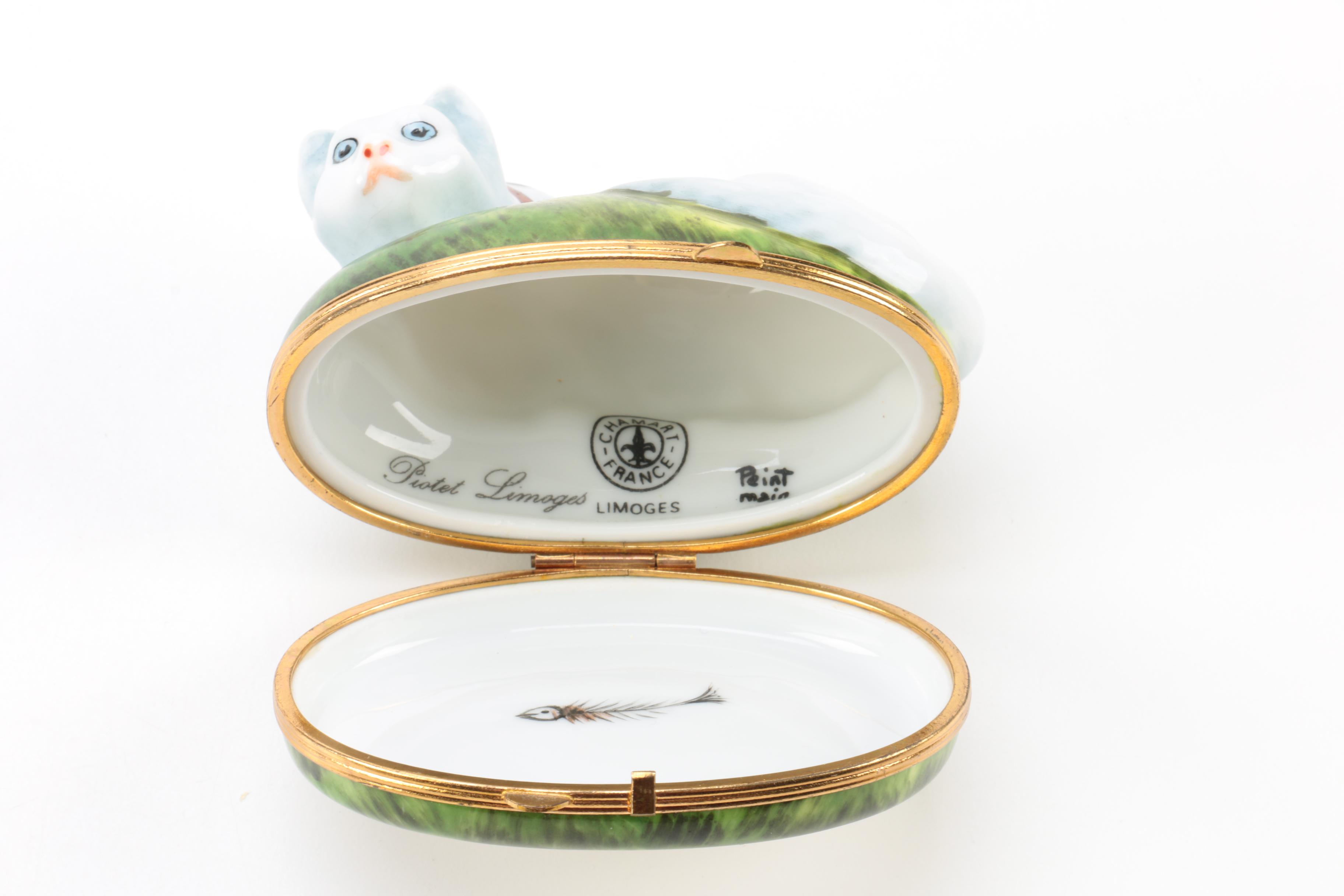 Chamart Limoges Cat Themed Porcelain Trinket Box