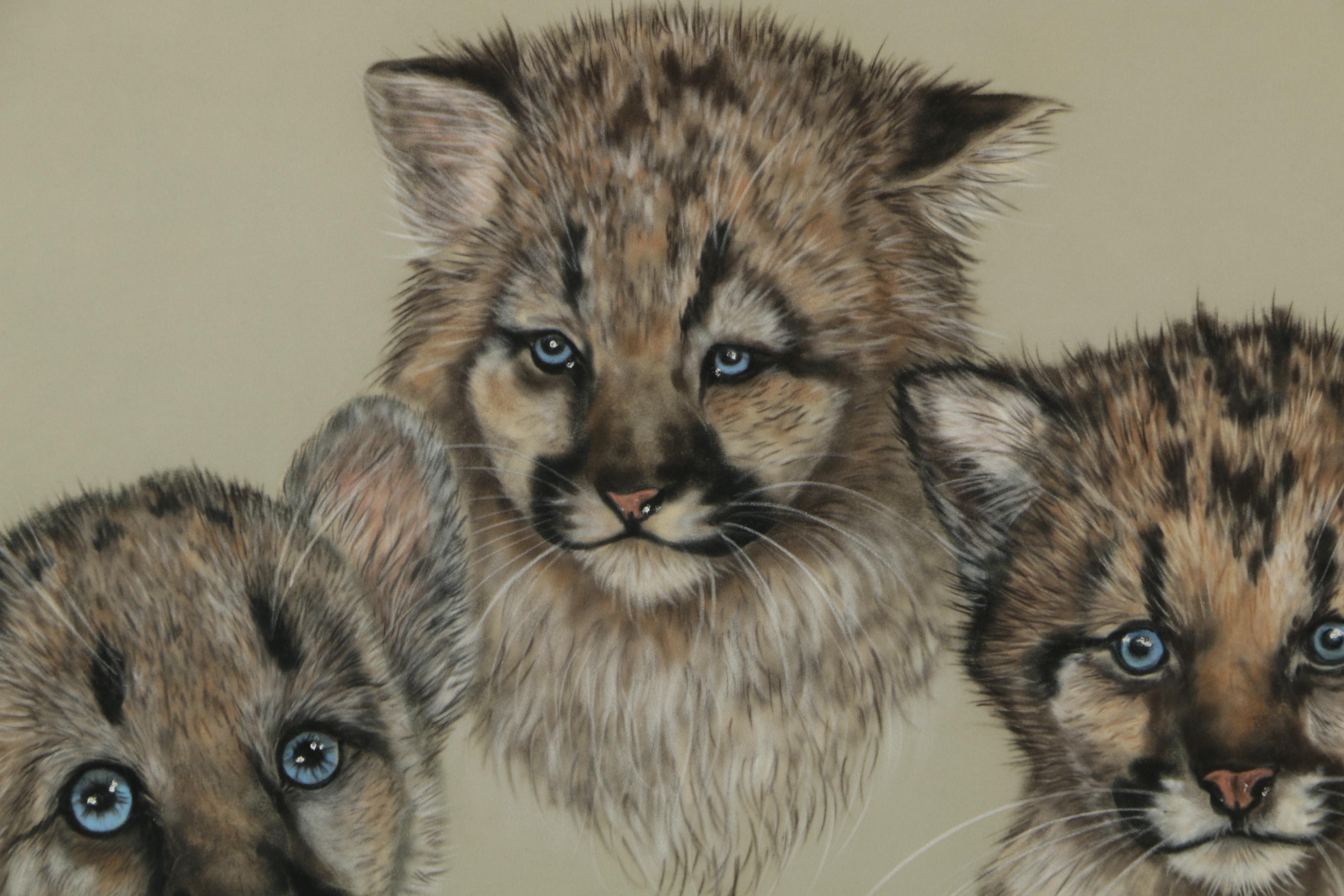 L.L. Braning Pastel Drawing "Cougar Cubs"