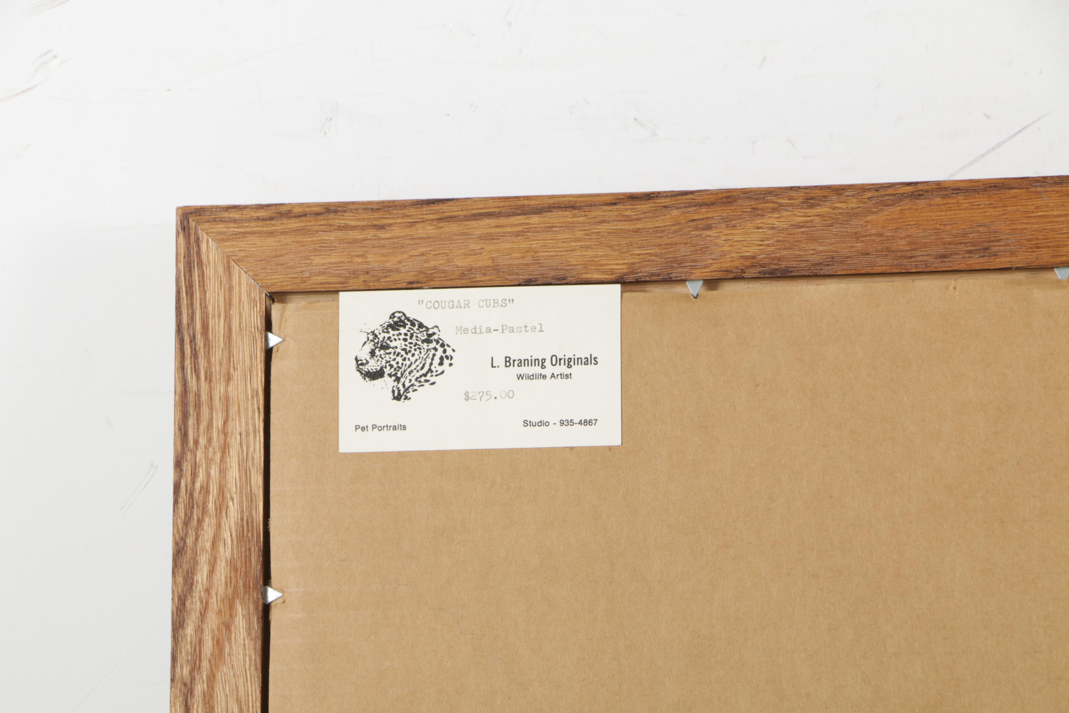 L.L. Braning Pastel Drawing "Cougar Cubs"