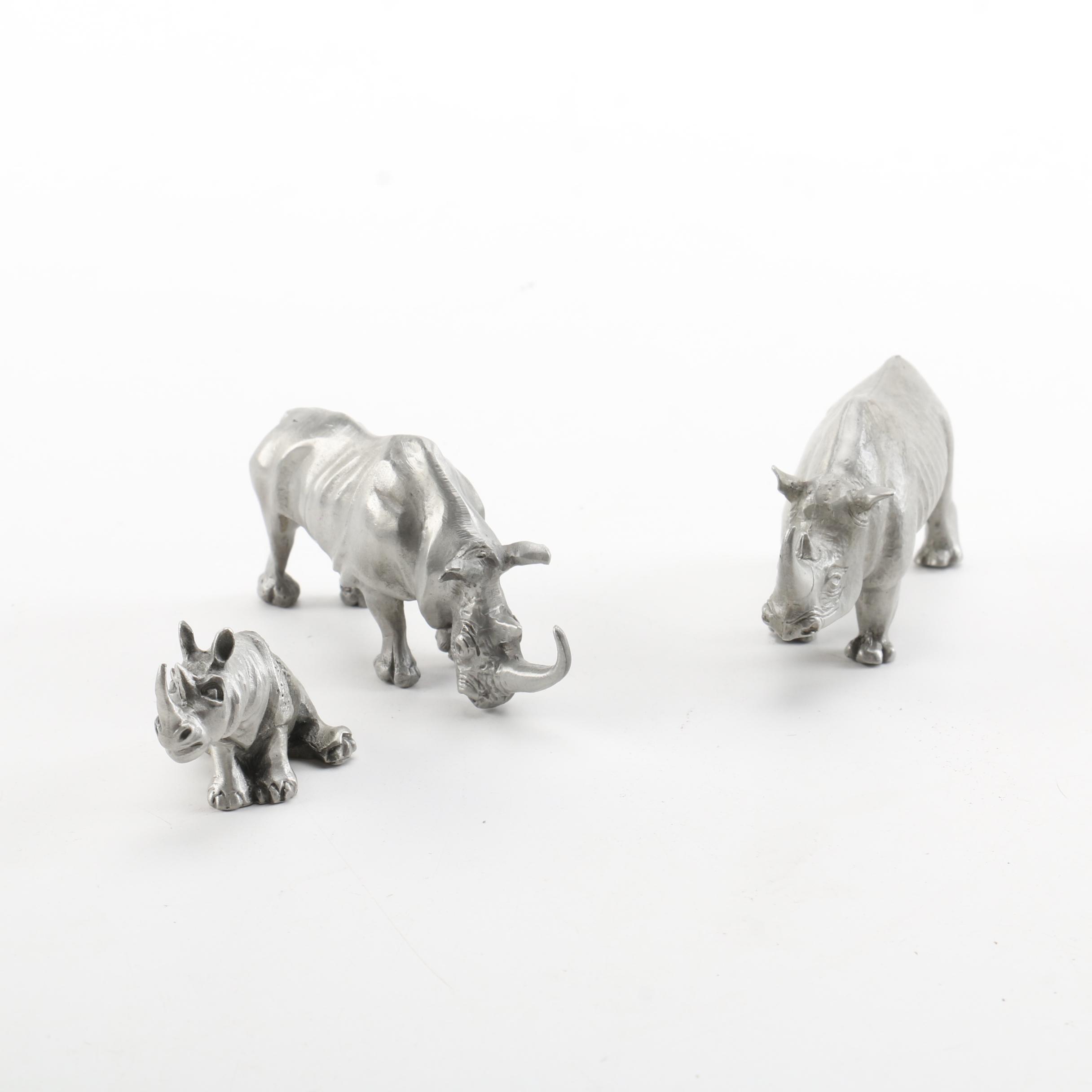 Collection of Three Pewter Rhino Figurines
