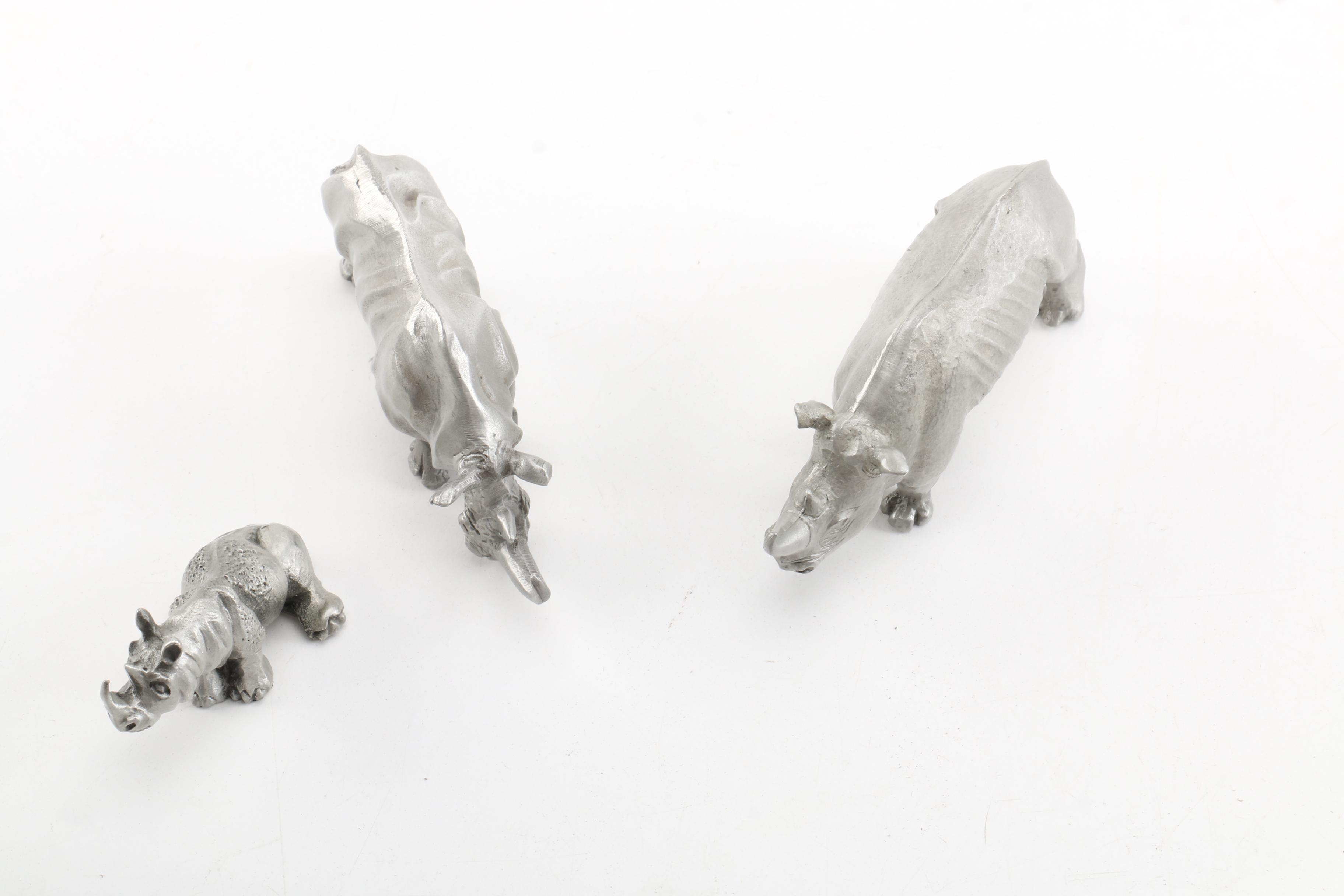 Collection of Three Pewter Rhino Figurines