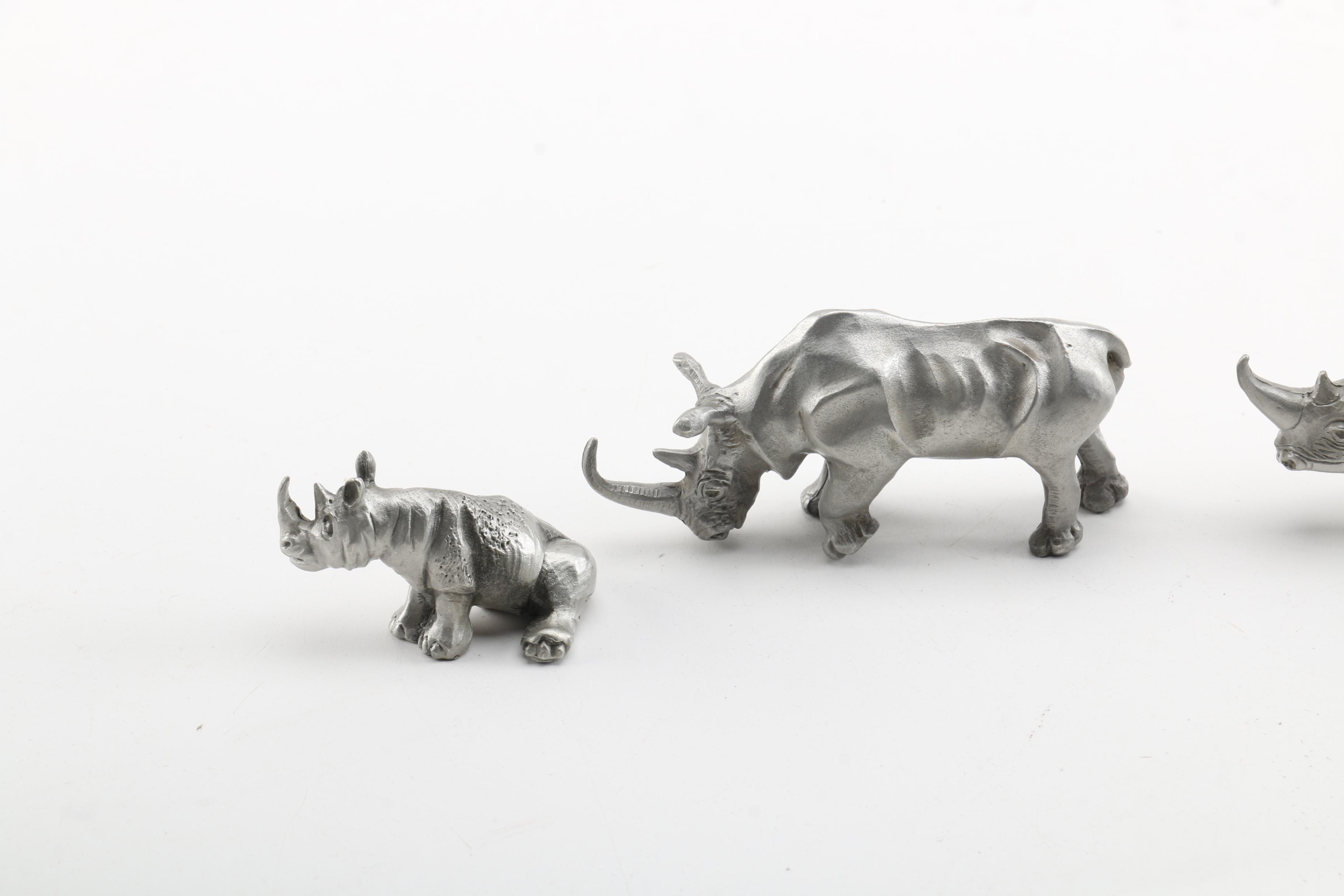 Collection of Three Pewter Rhino Figurines