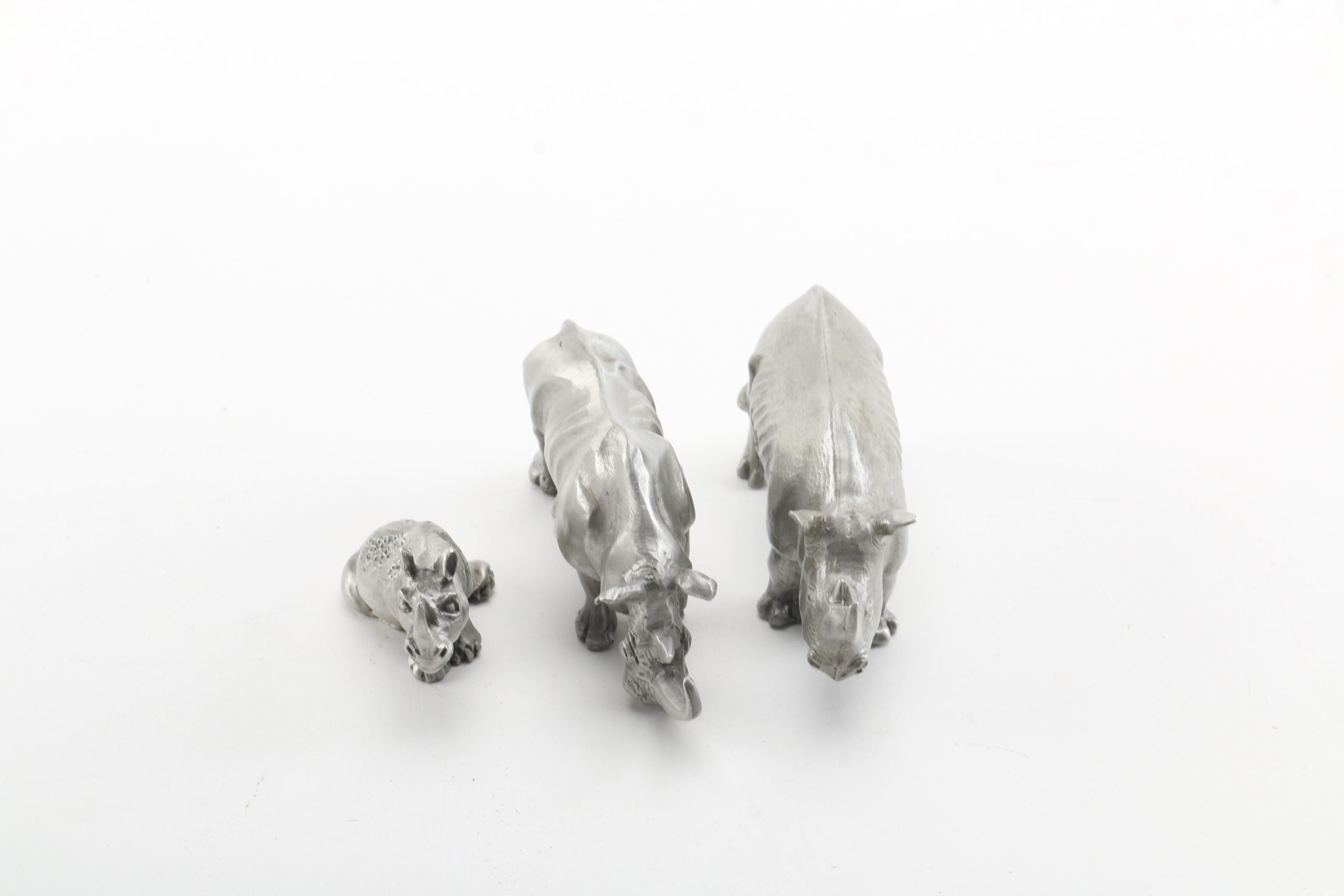 Collection of Three Pewter Rhino Figurines