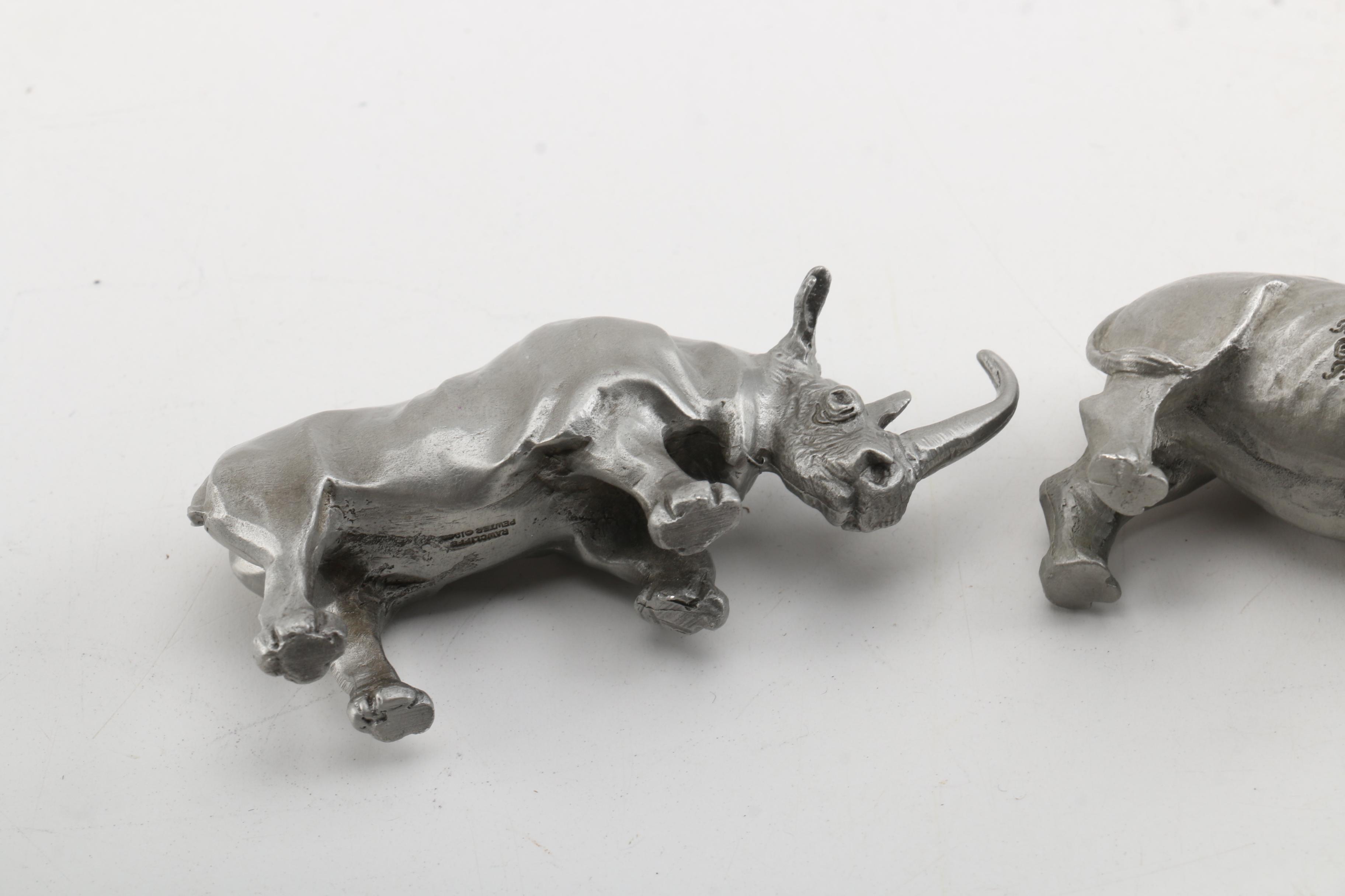Collection of Three Pewter Rhino Figurines