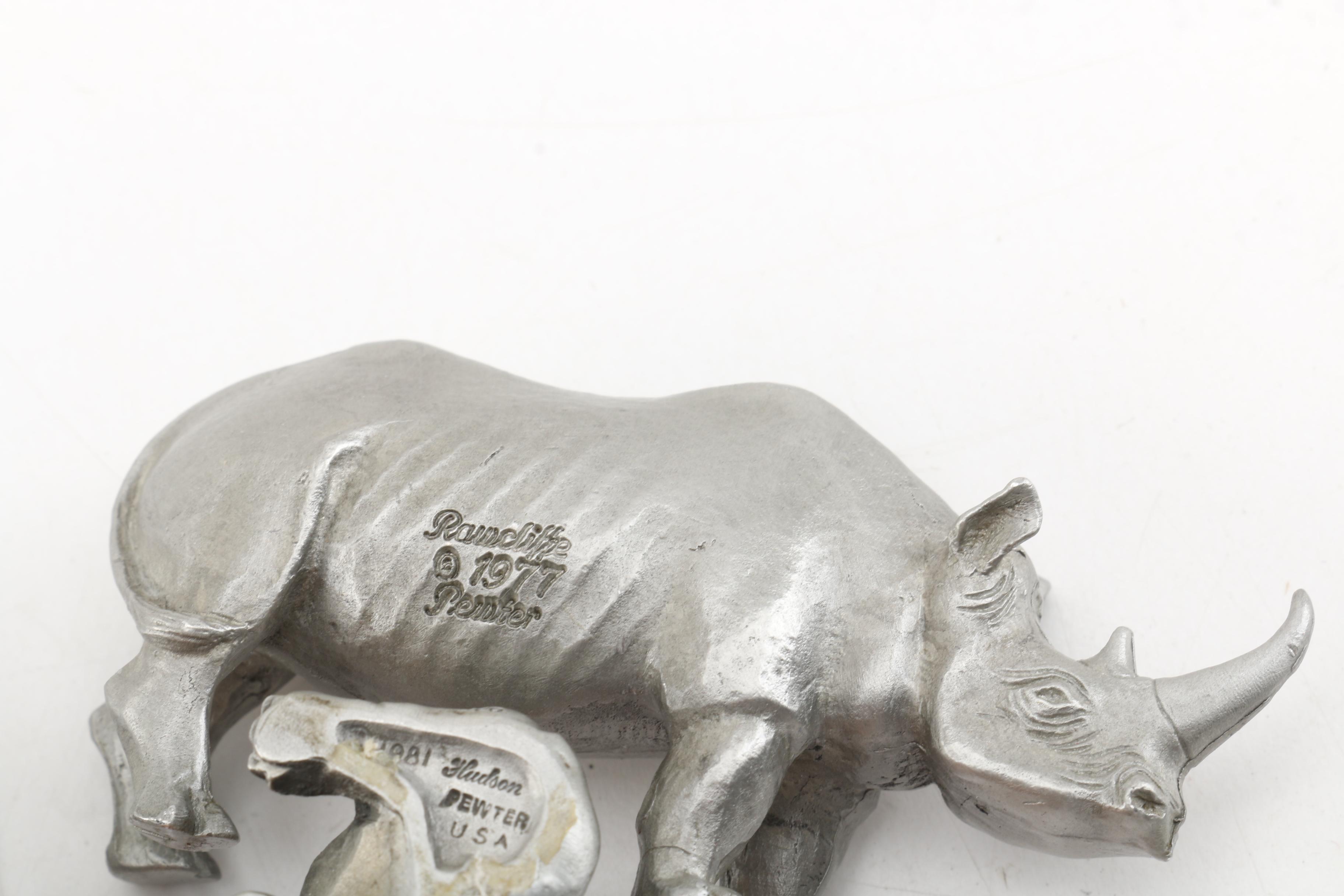 Collection of Three Pewter Rhino Figurines