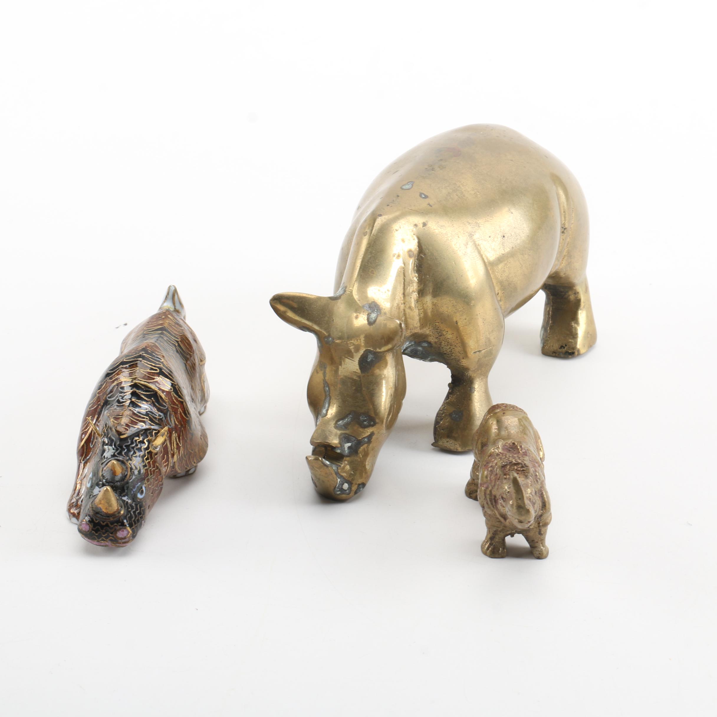 Brass Rhino Figurines