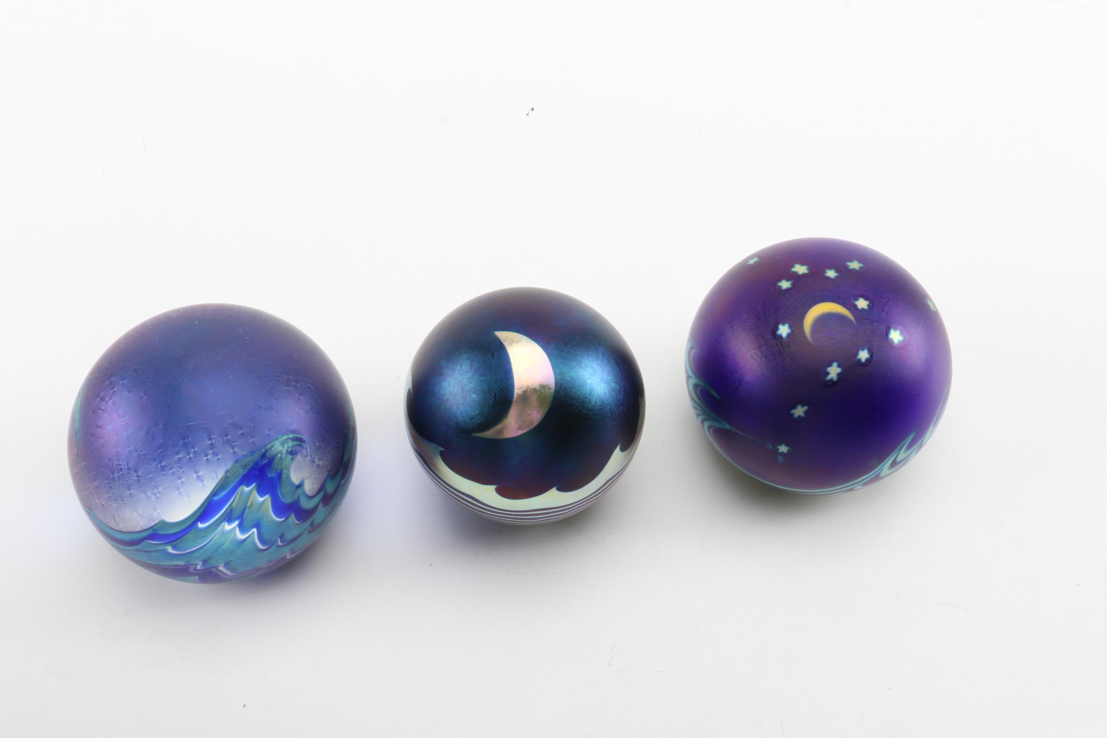 Vintage Lundberg Studios Paperweights Including "Starry Night"