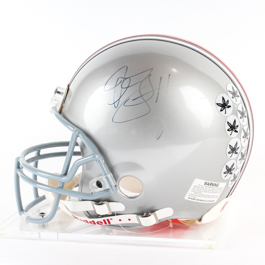 Autographed Ohio State Buckeyes Football Helmet on Display Stand