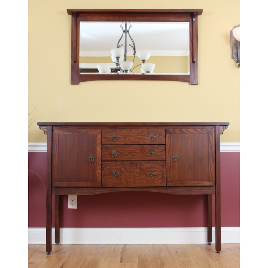 Arts and Crafts Style Oak Sideboard with Mirror