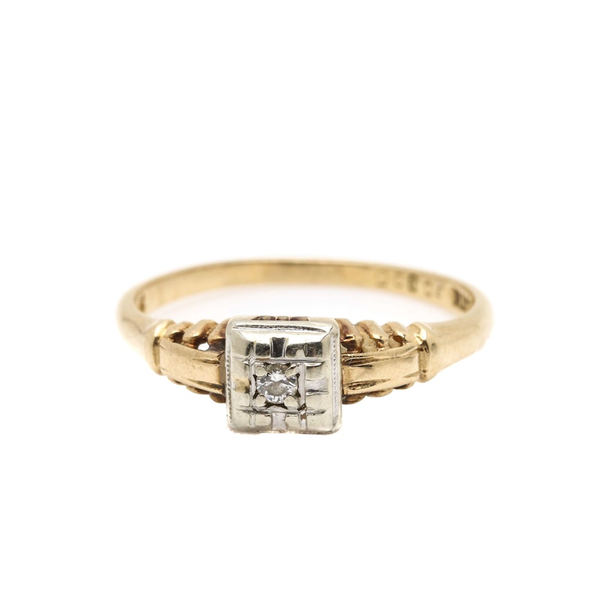 14K Yellow Gold Diamond Ring with 18K White Gold Accent