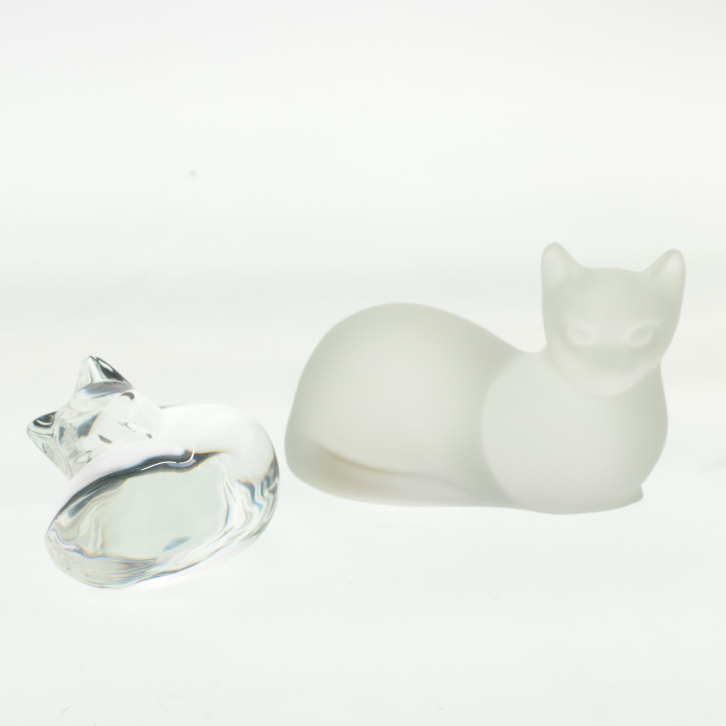 Steuben Glass and Vintage Bleikristall Cat Figurines