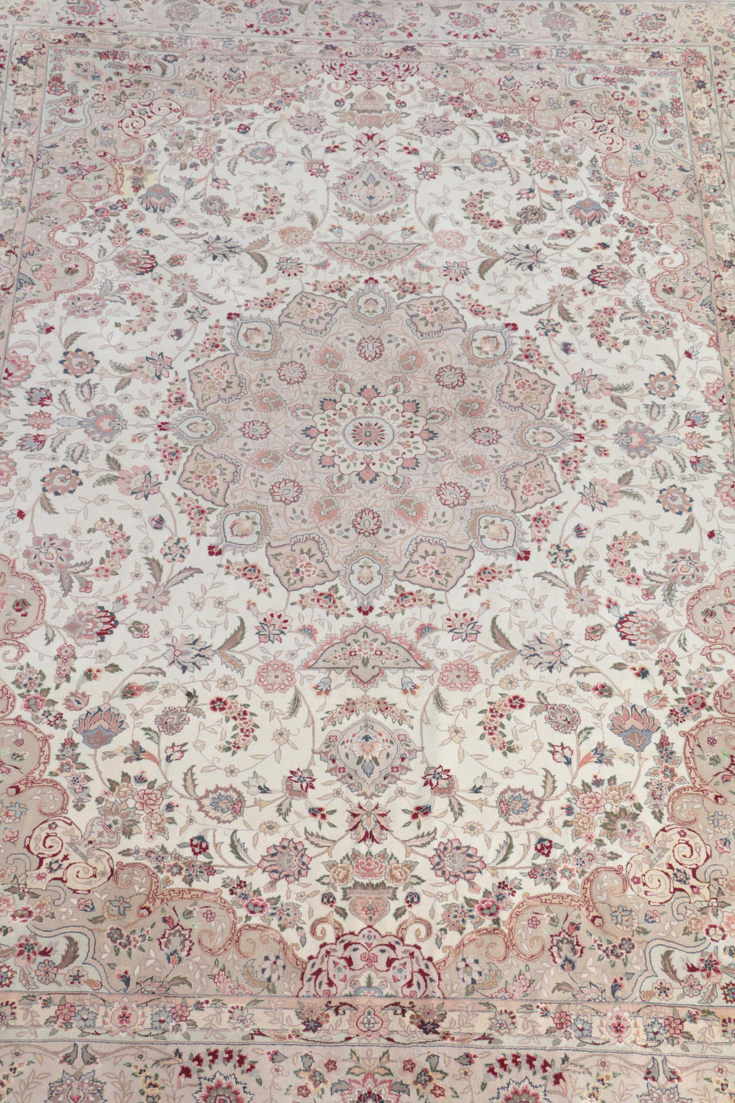 Finely Hand-Knotted Persian Nain Wool Room Size Rug