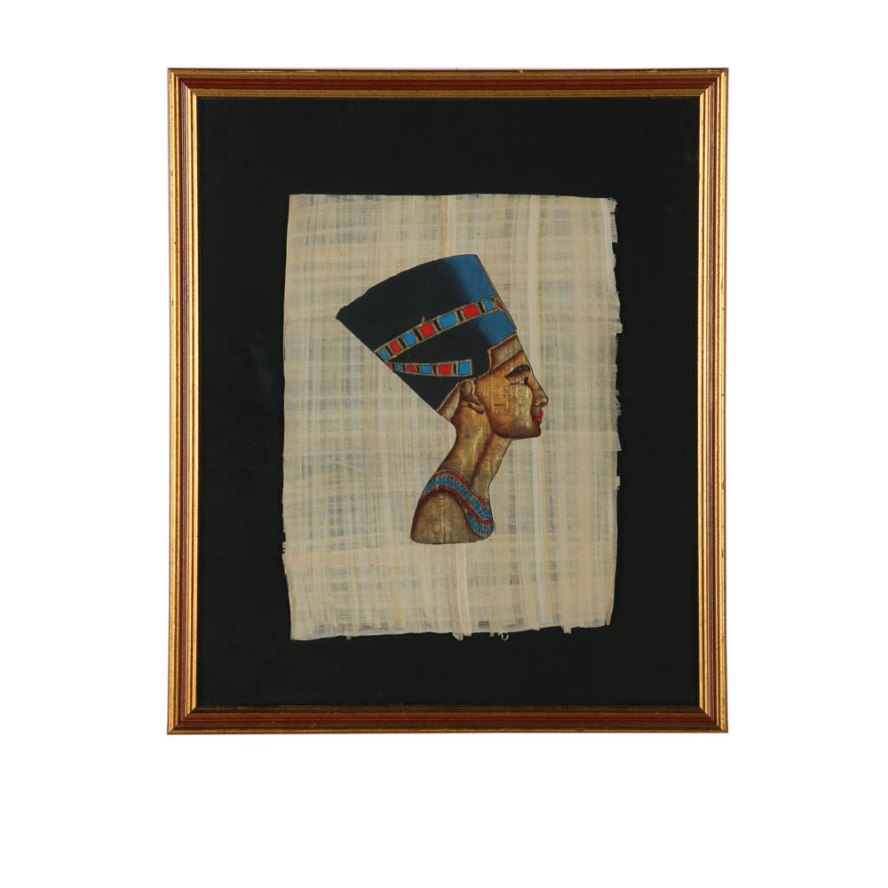 Gouache Painting on Papyrus After "Nefertiti Bust"