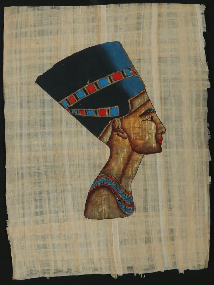 Gouache Painting on Papyrus After "Nefertiti Bust"