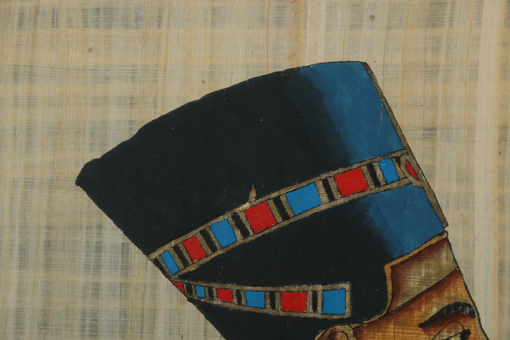 Gouache Painting on Papyrus After "Nefertiti Bust"