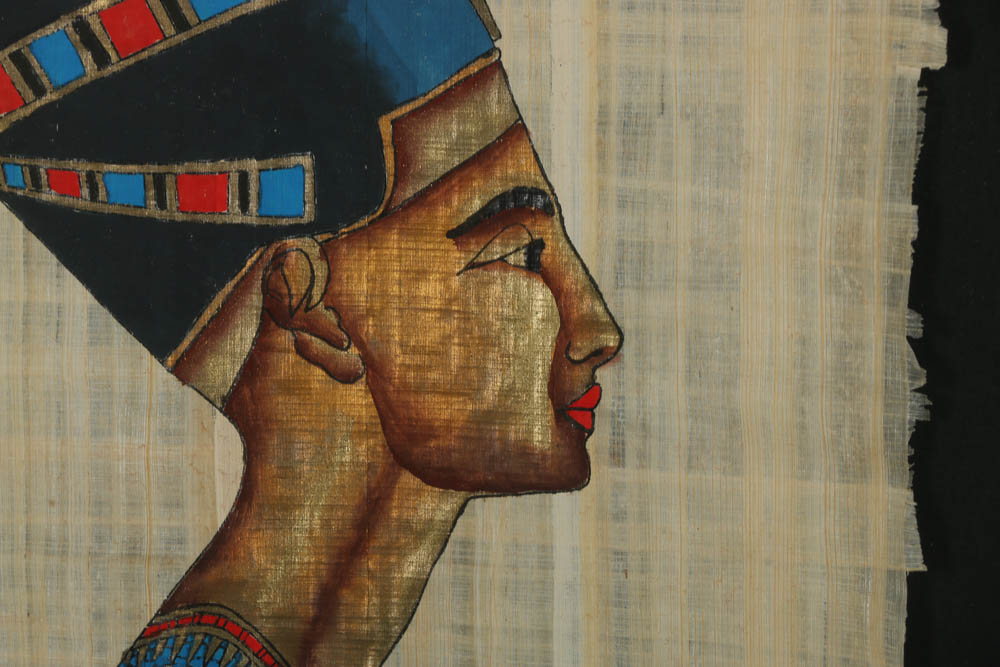 Gouache Painting on Papyrus After "Nefertiti Bust"
