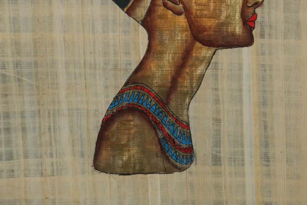 Gouache Painting on Papyrus After "Nefertiti Bust"