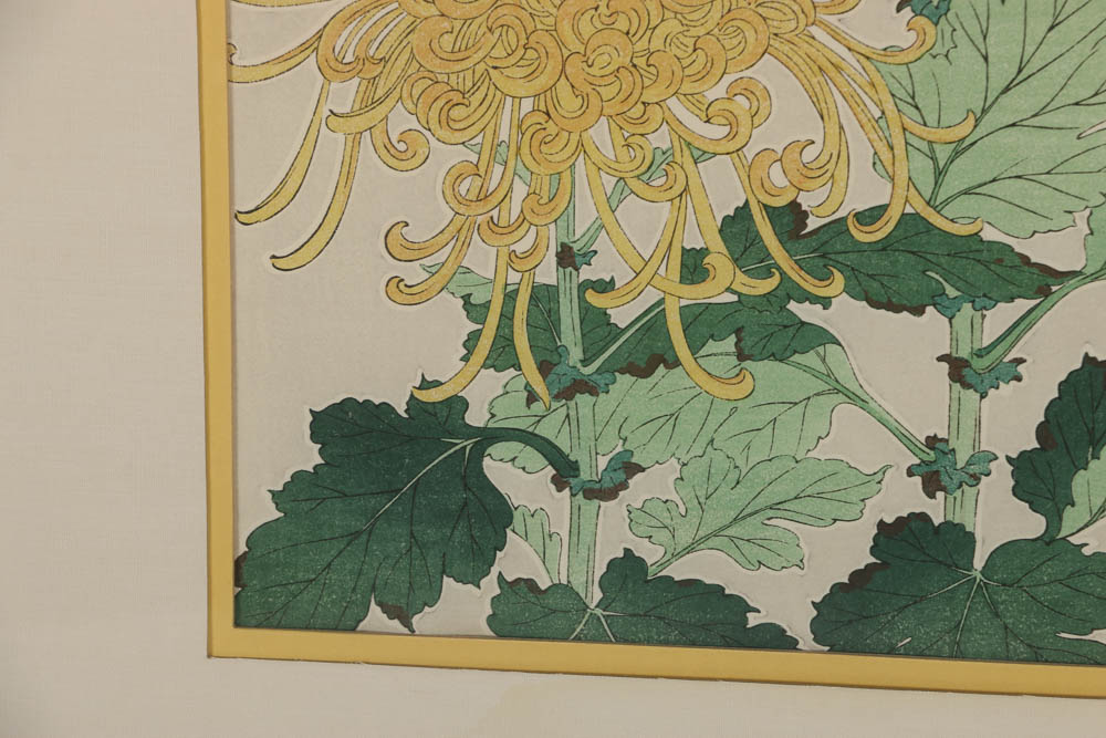 Kawarazaki Shodo Woodblock "Chrysanthemums"
