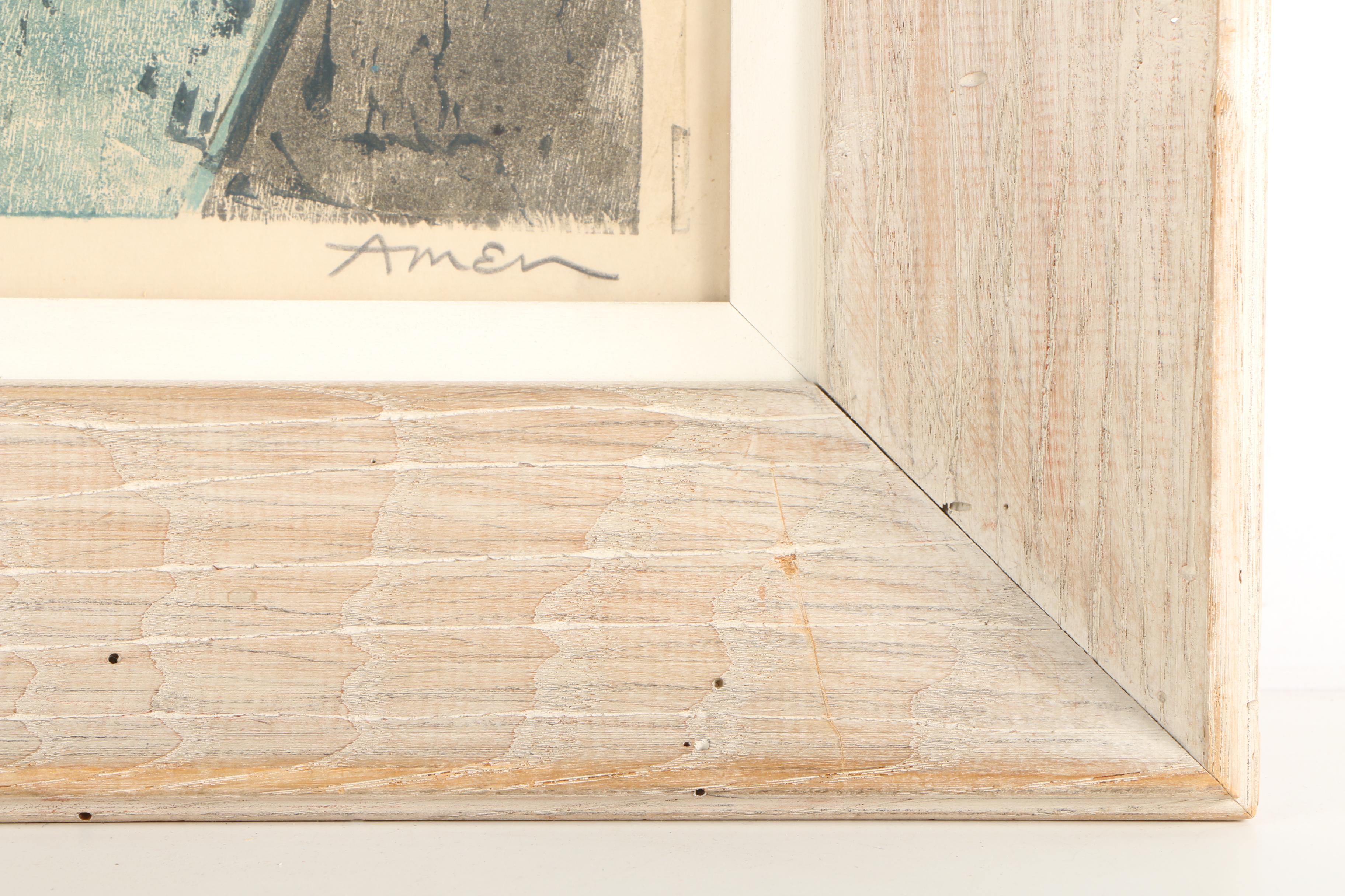 Irving Amen Woodcut Print "Lute Player"