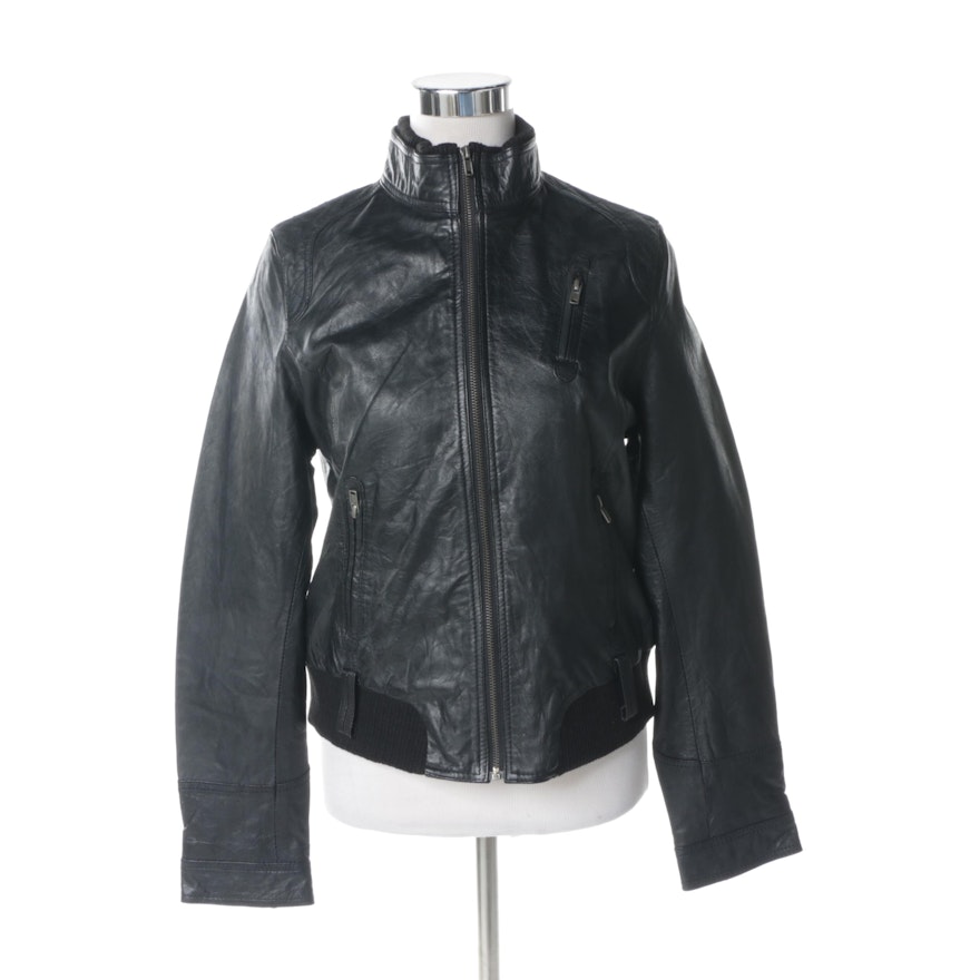 Women's Barneys Originals Black Leather Motorcycle Jacket