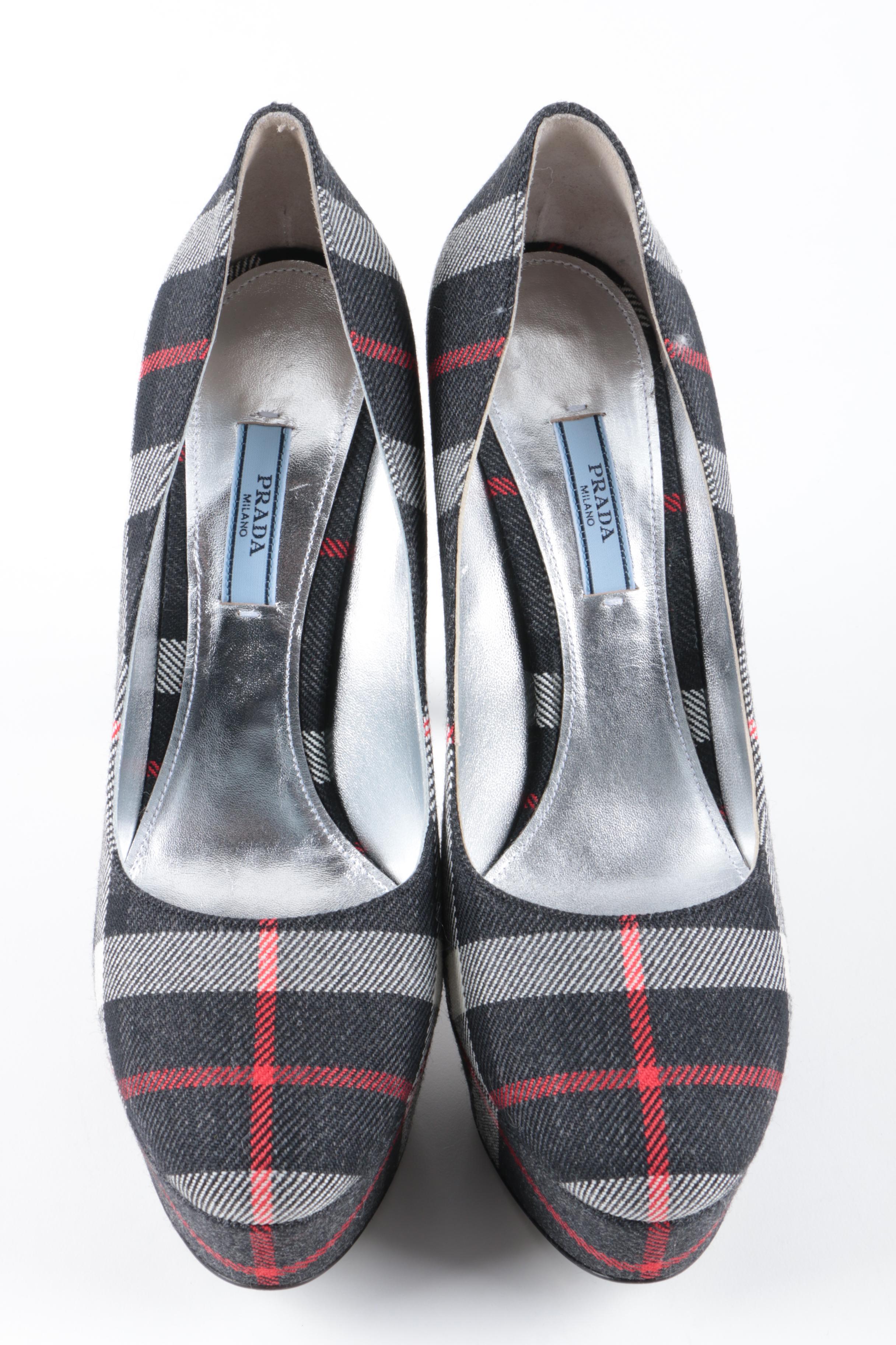 Prada Plaid Platform Pumps