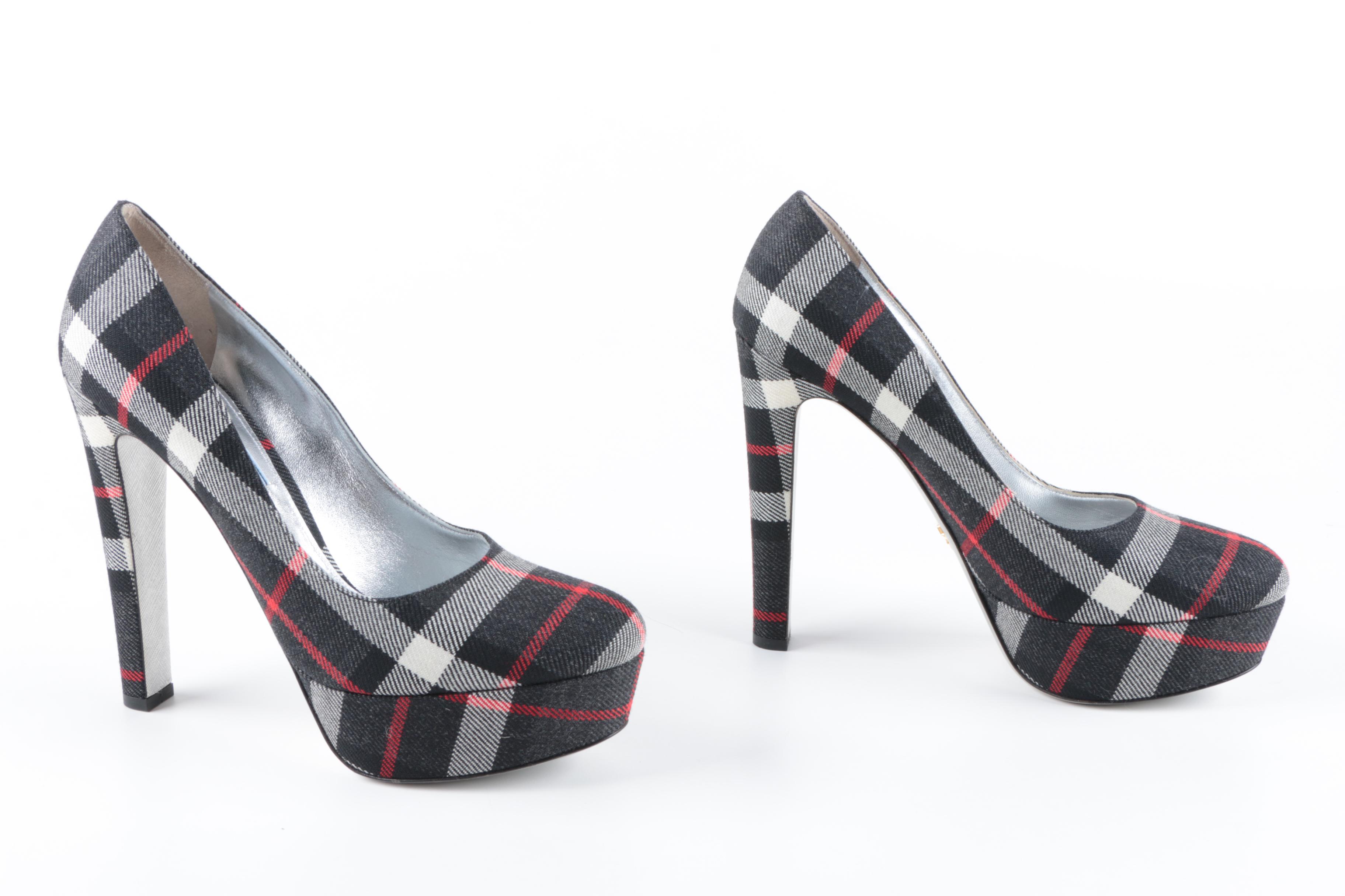 Prada Plaid Platform Pumps