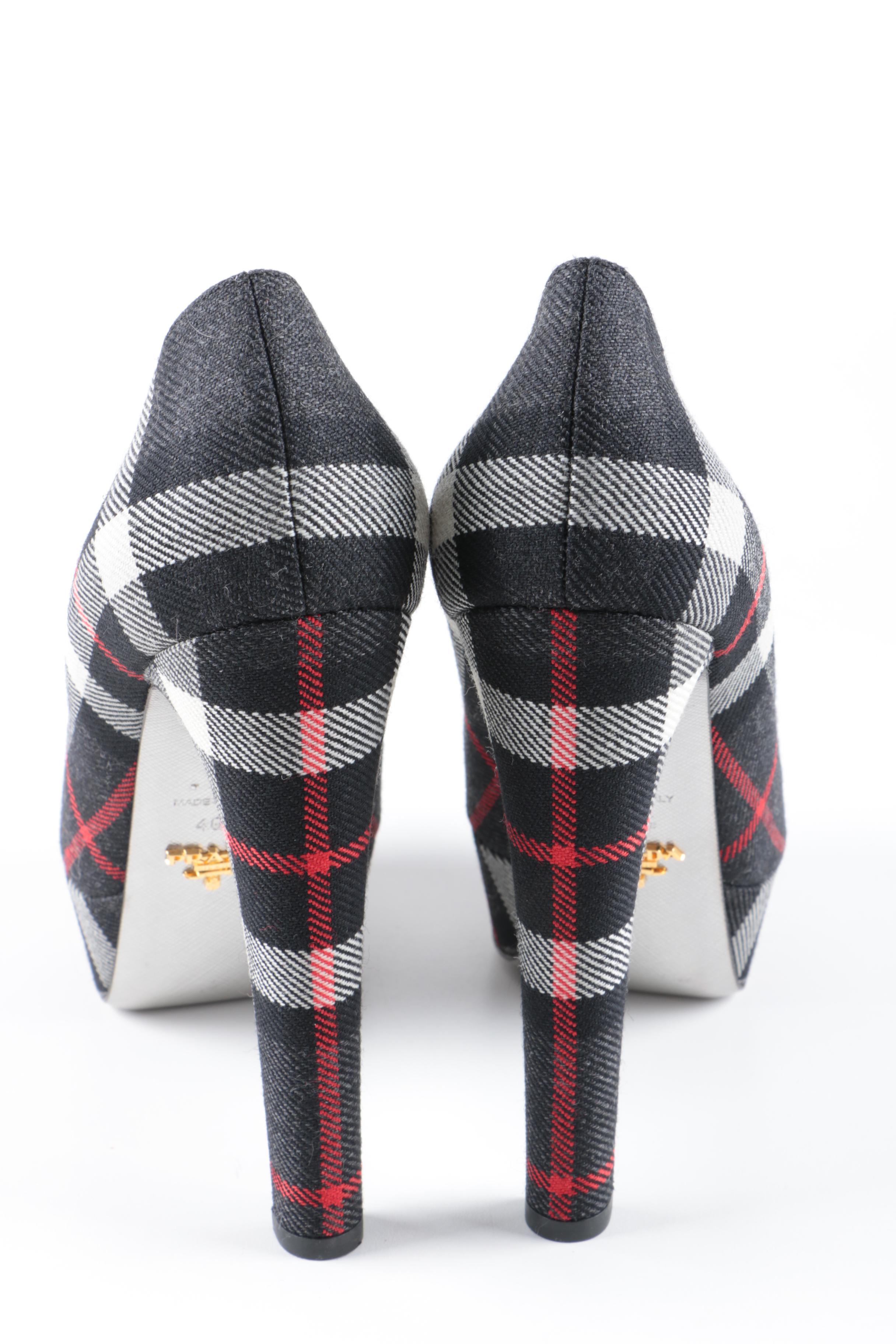Prada Plaid Platform Pumps