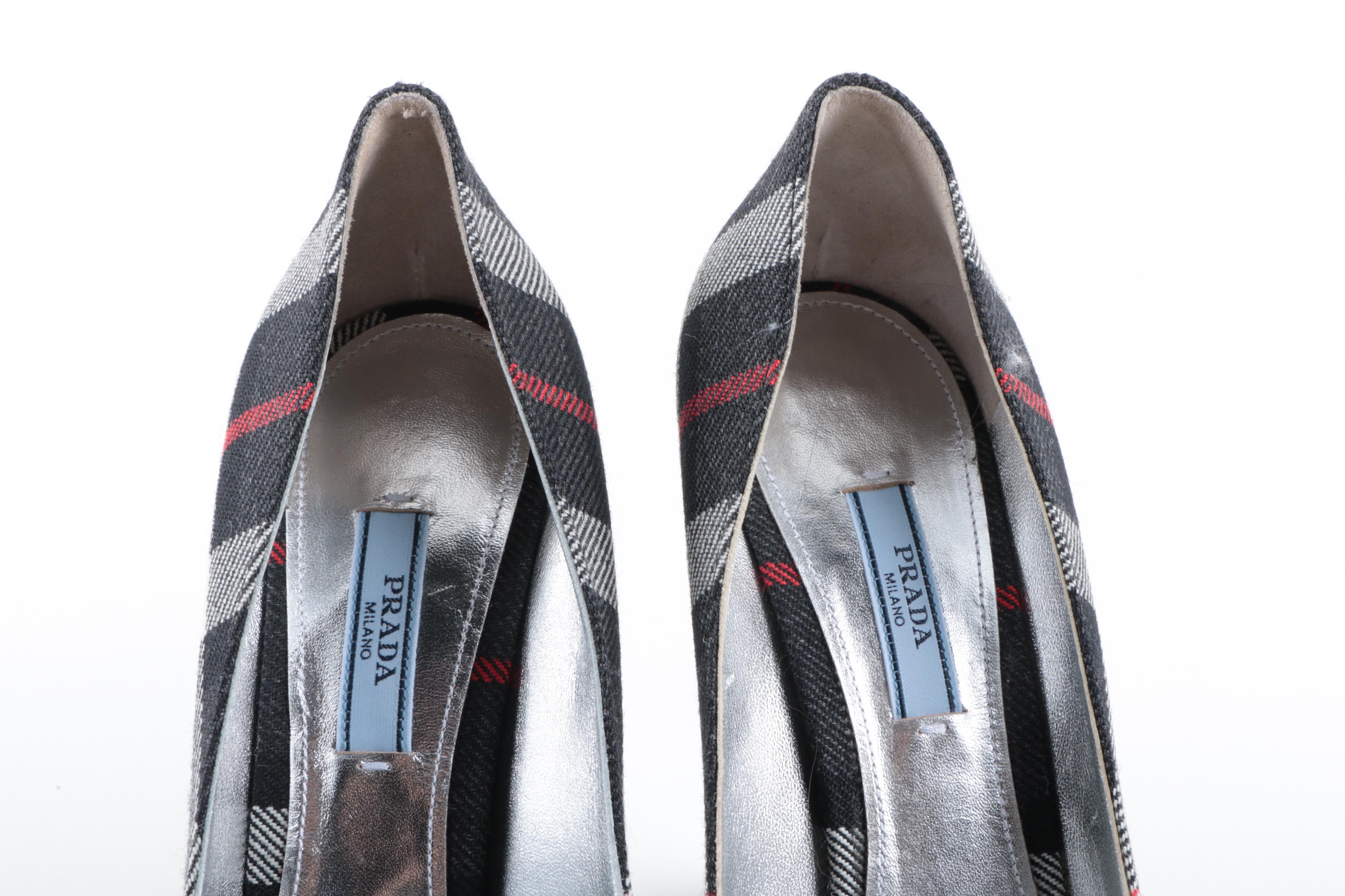 Prada Plaid Platform Pumps