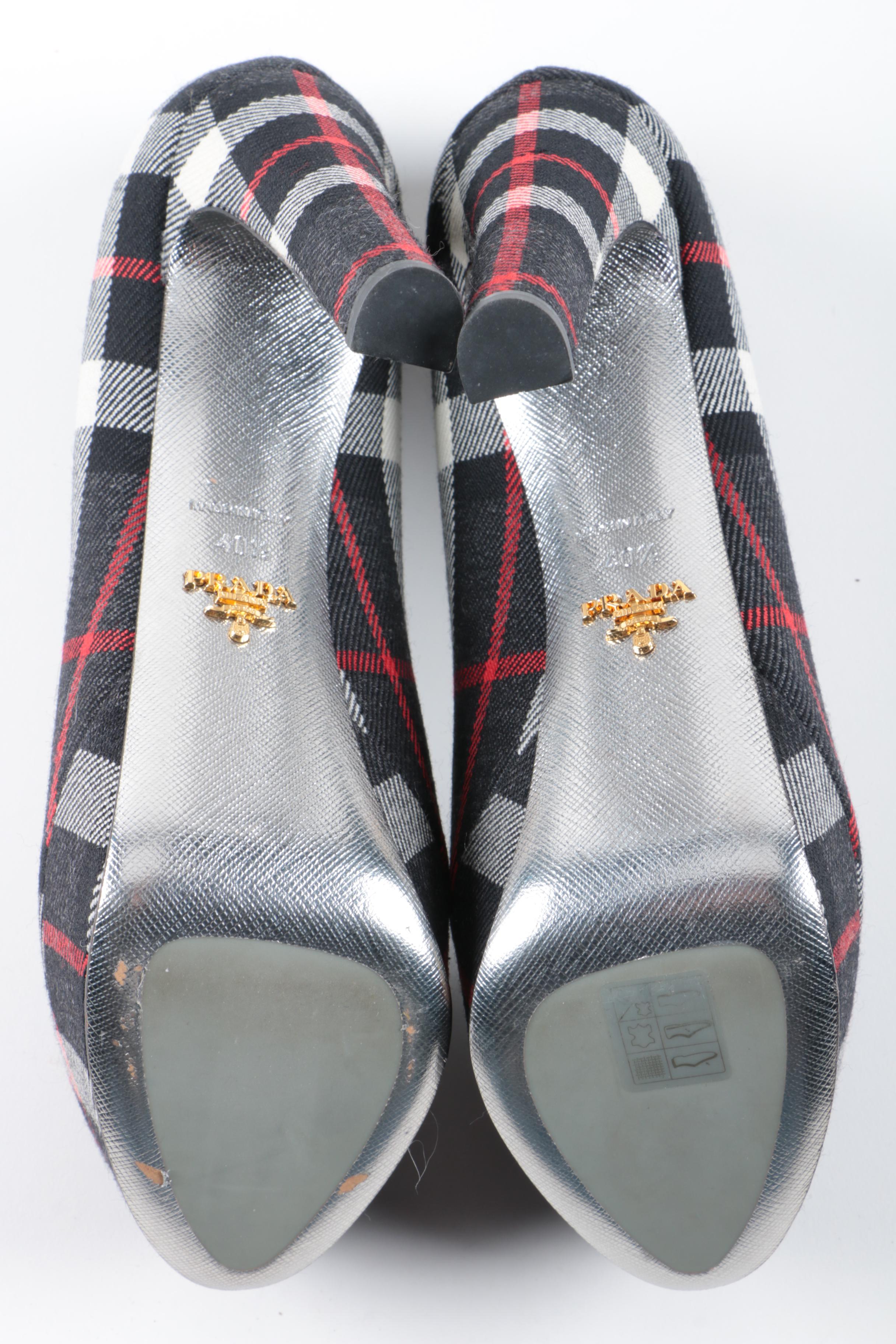 Prada Plaid Platform Pumps