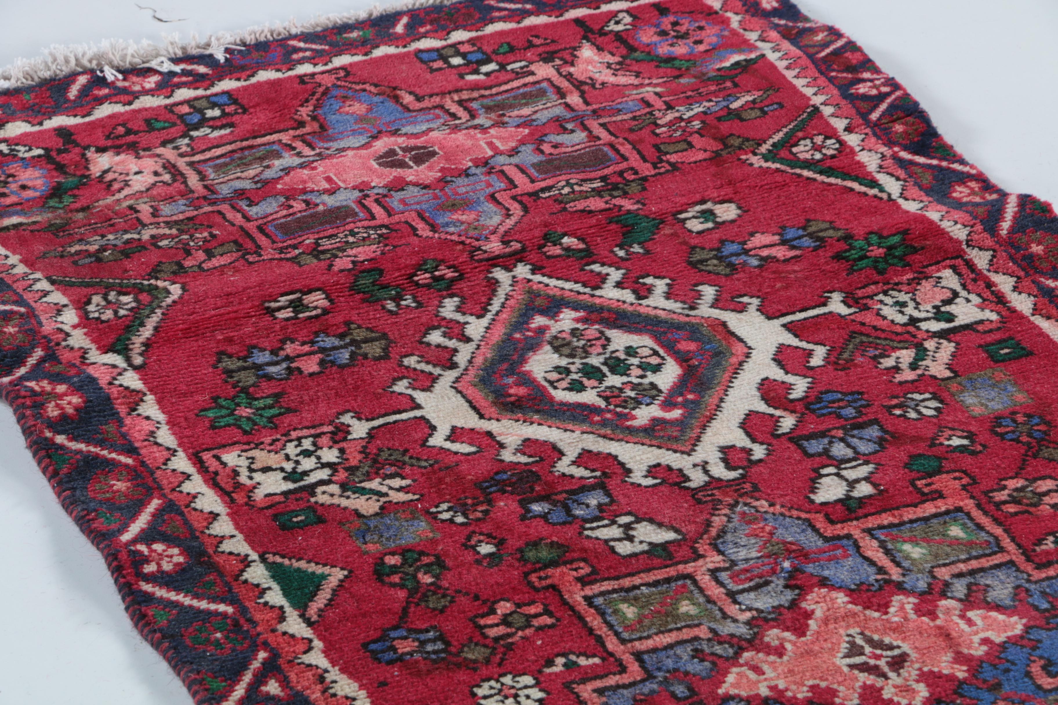 Vintage Hand-Knotted Persian Karaja Carpet Runner