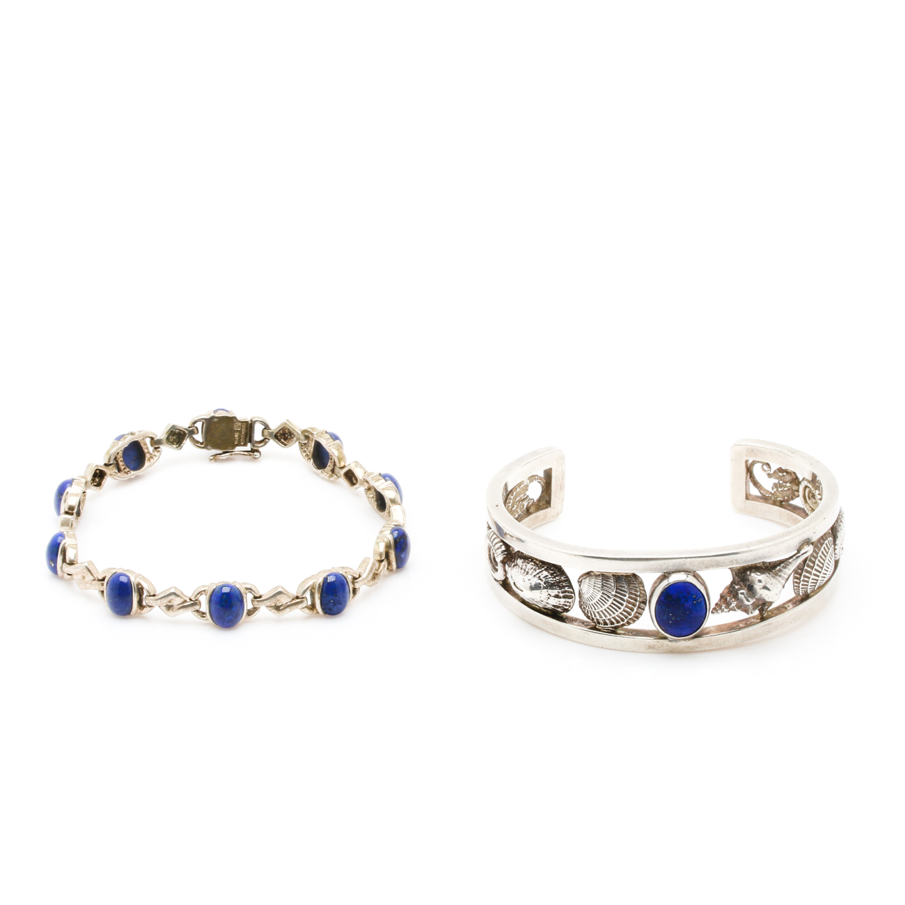 Two Sterling Silver Lapis Lazuli Bracelets