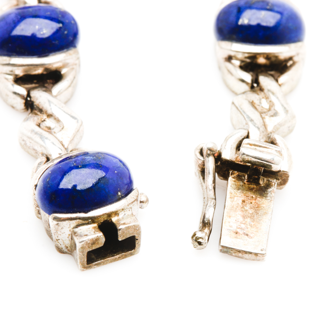 Two Sterling Silver Lapis Lazuli Bracelets