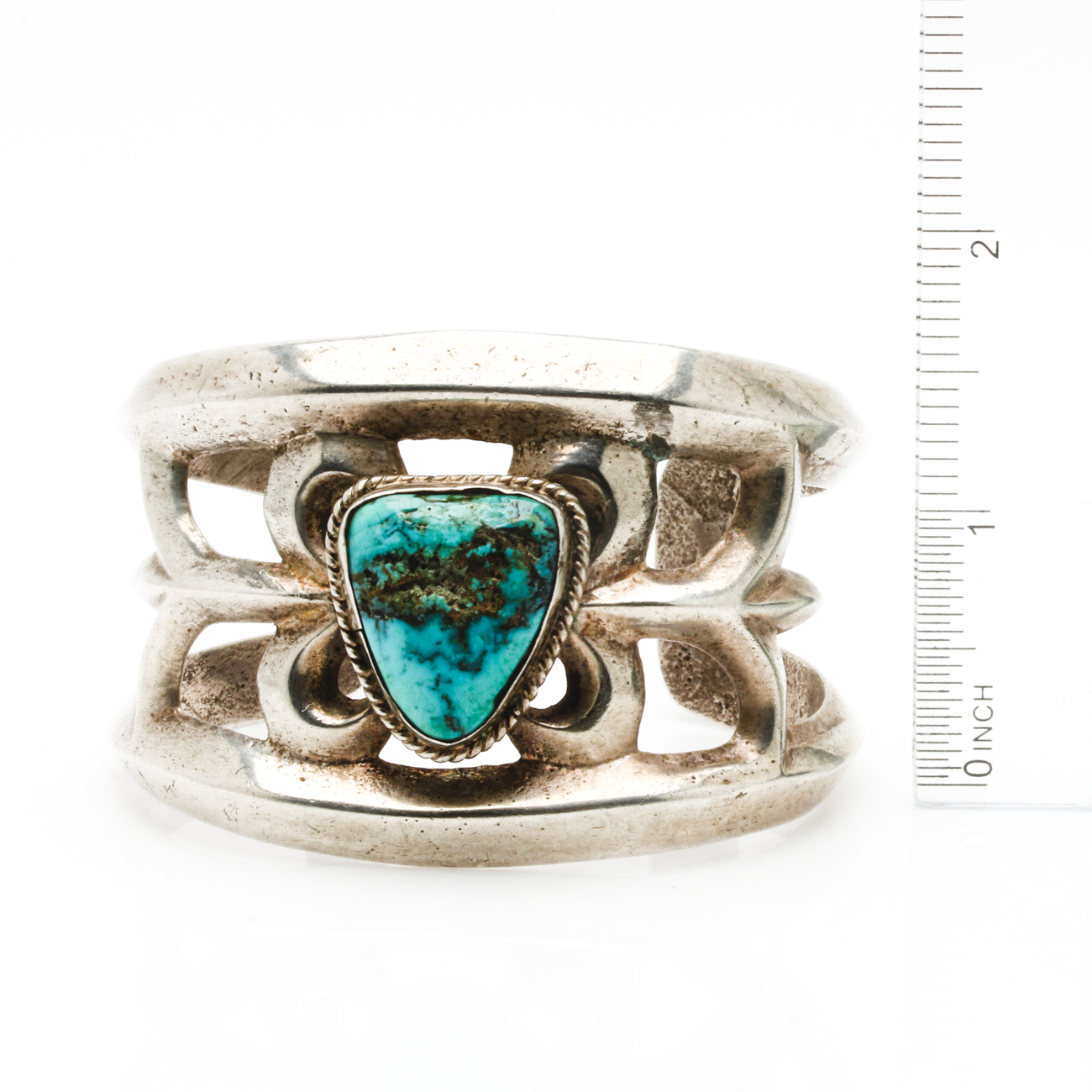 Old Pawn Sterling Silver Sand Cast Turquoise Cuff Bracelet