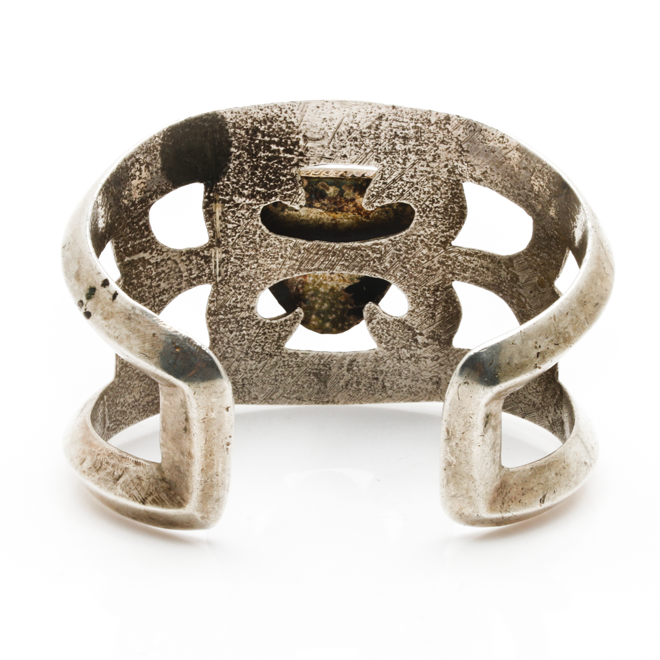 Old Pawn Sterling Silver Sand Cast Turquoise Cuff Bracelet