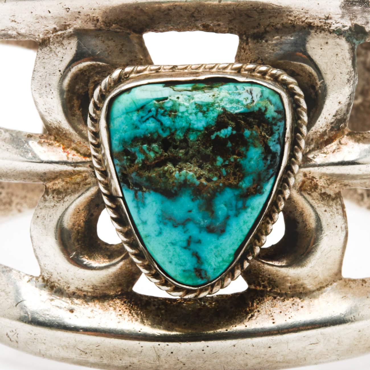 Old Pawn Sterling Silver Sand Cast Turquoise Cuff Bracelet