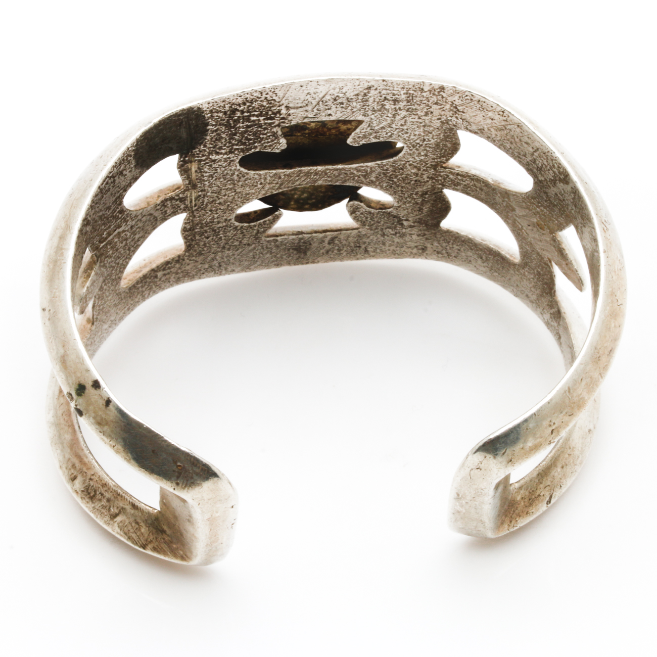 Old Pawn Sterling Silver Sand Cast Turquoise Cuff Bracelet