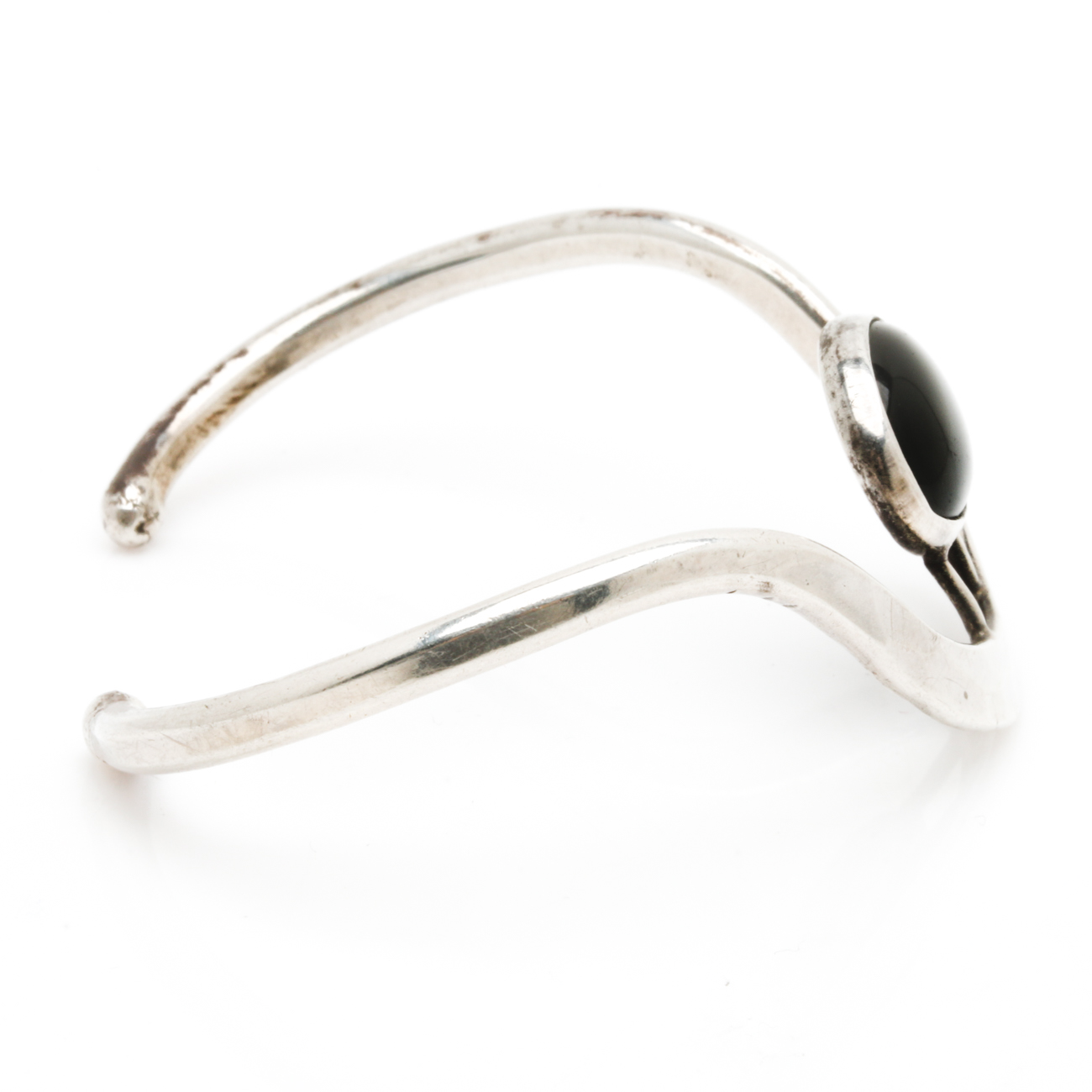 Mexican Sterling Silver Gemstone Link Bracelets with Onyx Cuff