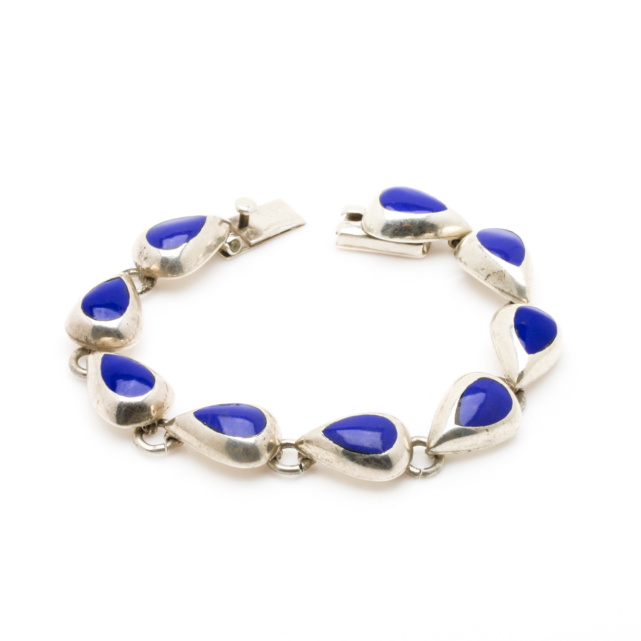 Mexican Sterling Silver Gemstone Link Bracelets with Onyx Cuff