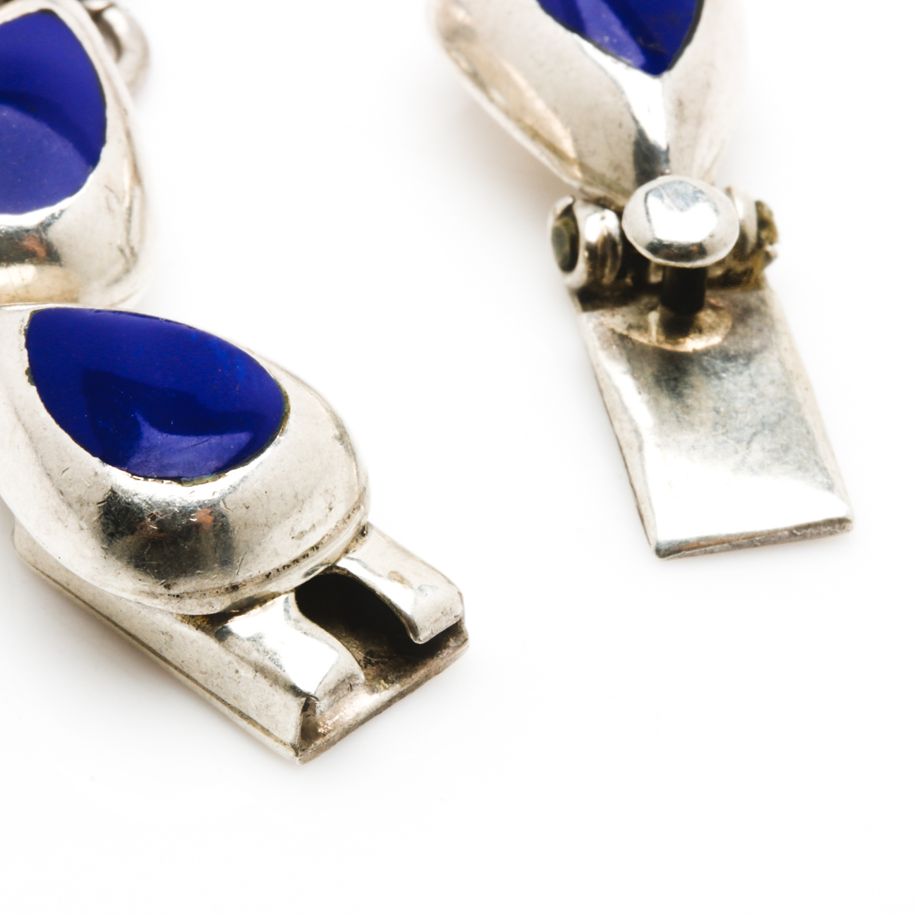 Mexican Sterling Silver Gemstone Link Bracelets with Onyx Cuff