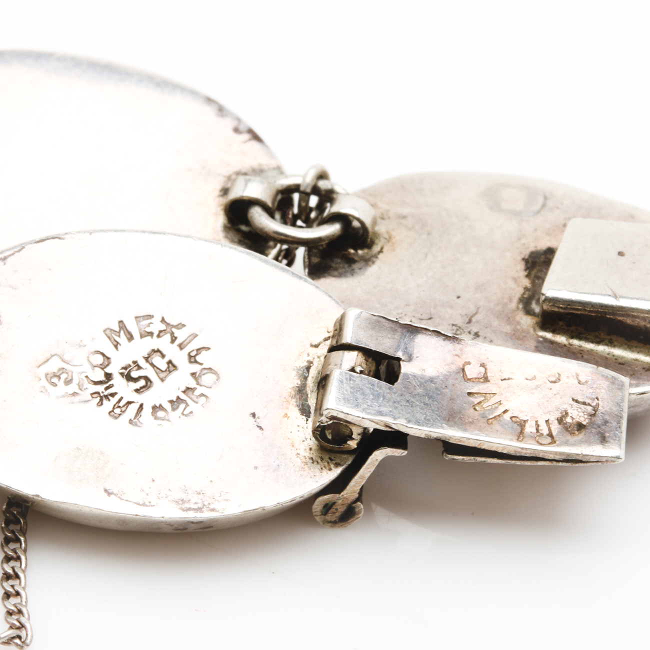 Mexican Sterling Silver Gemstone Link Bracelets with Onyx Cuff