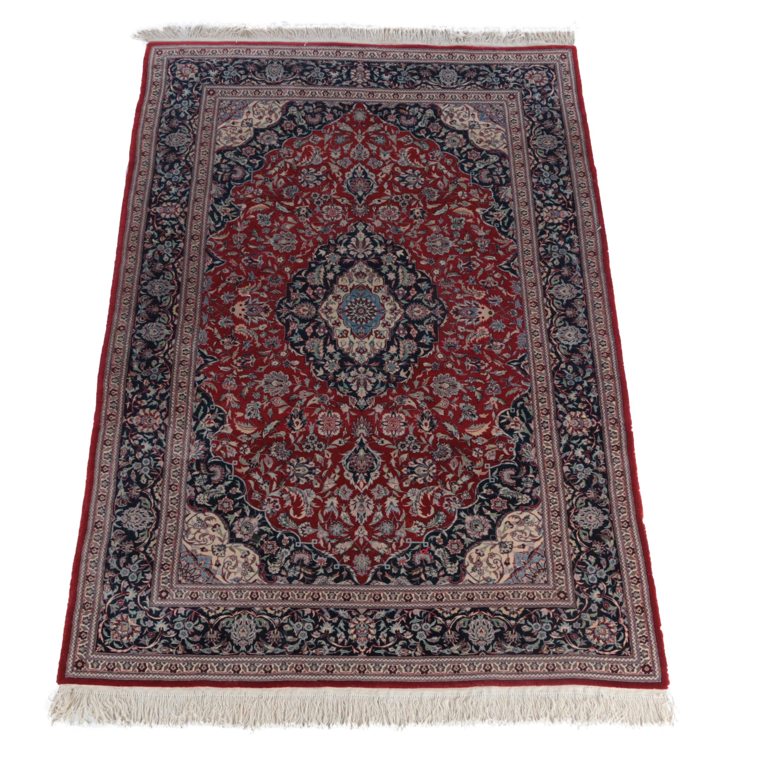 Finely Hand-Knotted Persian Kashan Wool Area Rug