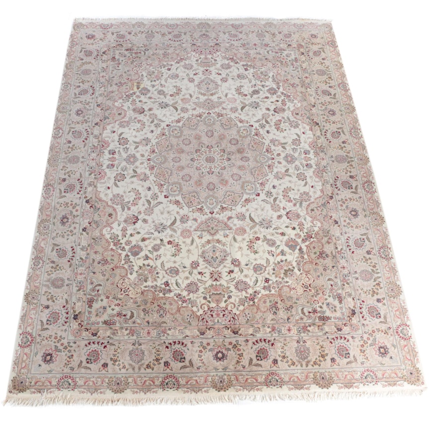 Finely Hand-Knotted Persian Nain Wool Room Size Rug