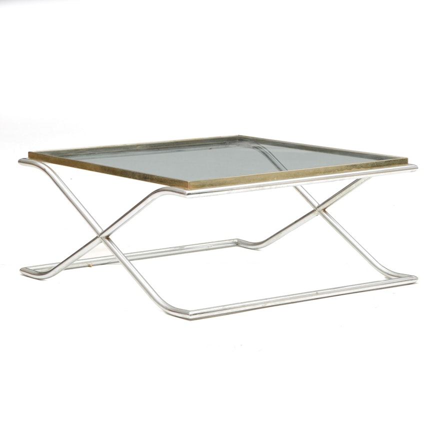 Mid Century Modern Glass and Chrome Coffee Table