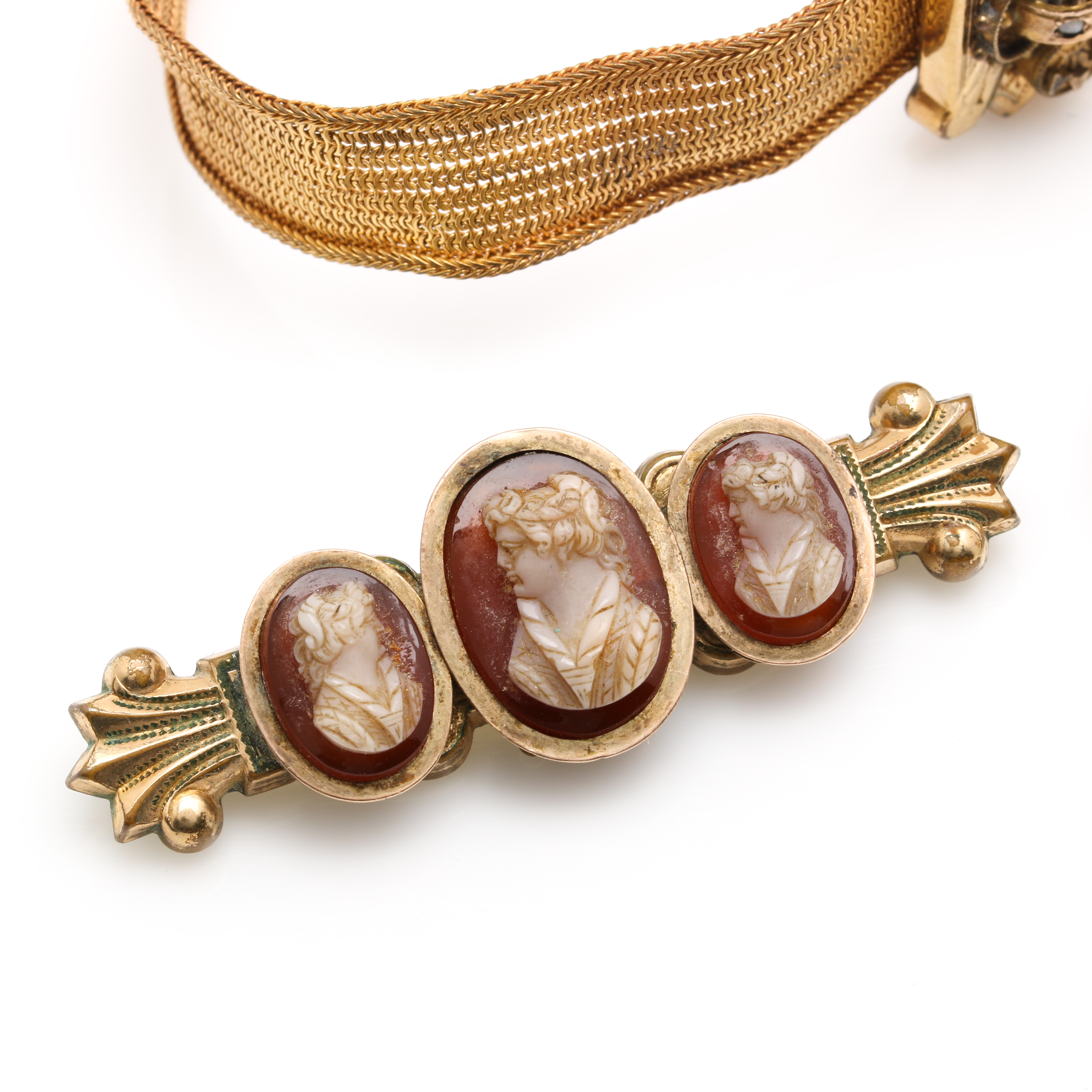 Victorian Gold Tone Sardonyx and Foilback Jewelry