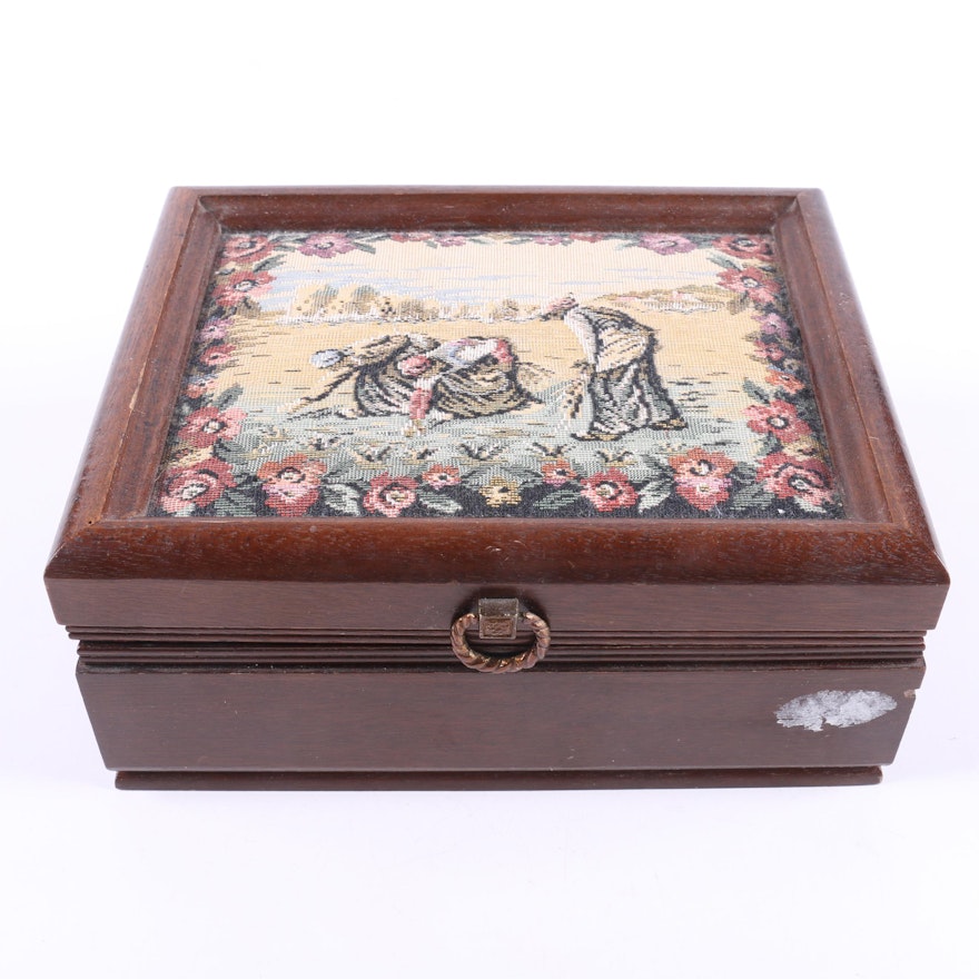 Needlepoint and Wooden Jewelry Box