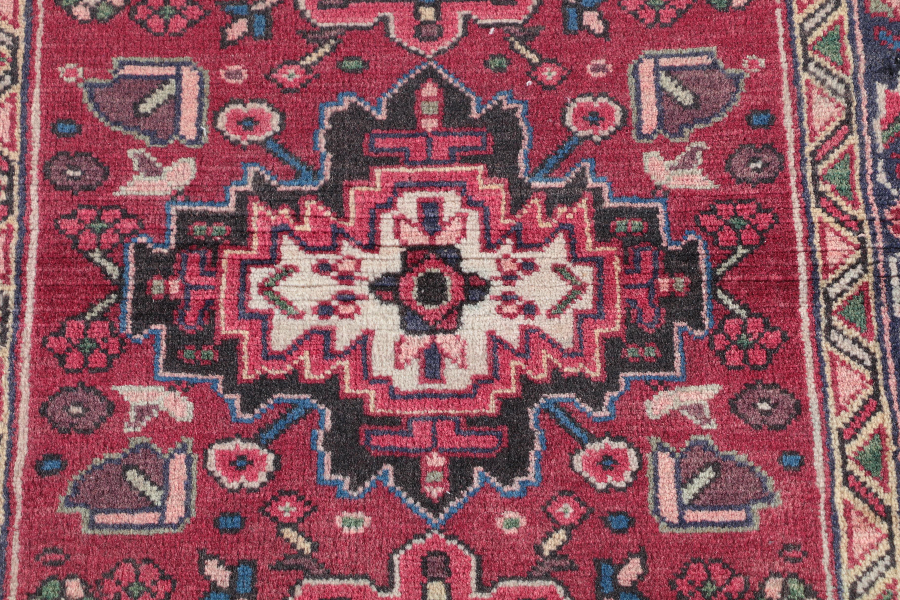 Vintage Hand-Knotted Persian Karaja Wool Area Rug