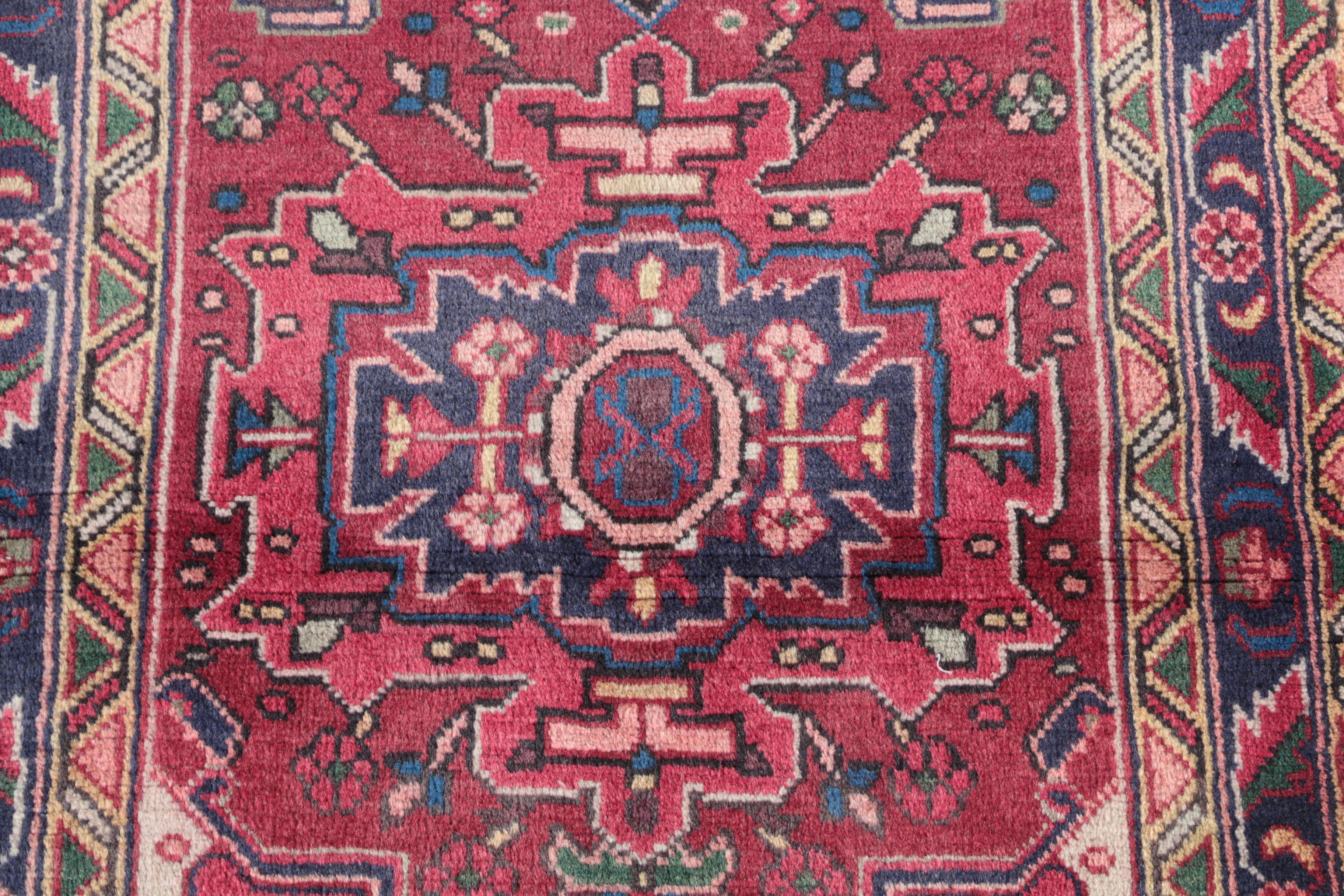 Vintage Hand-Knotted Persian Karaja Wool Area Rug