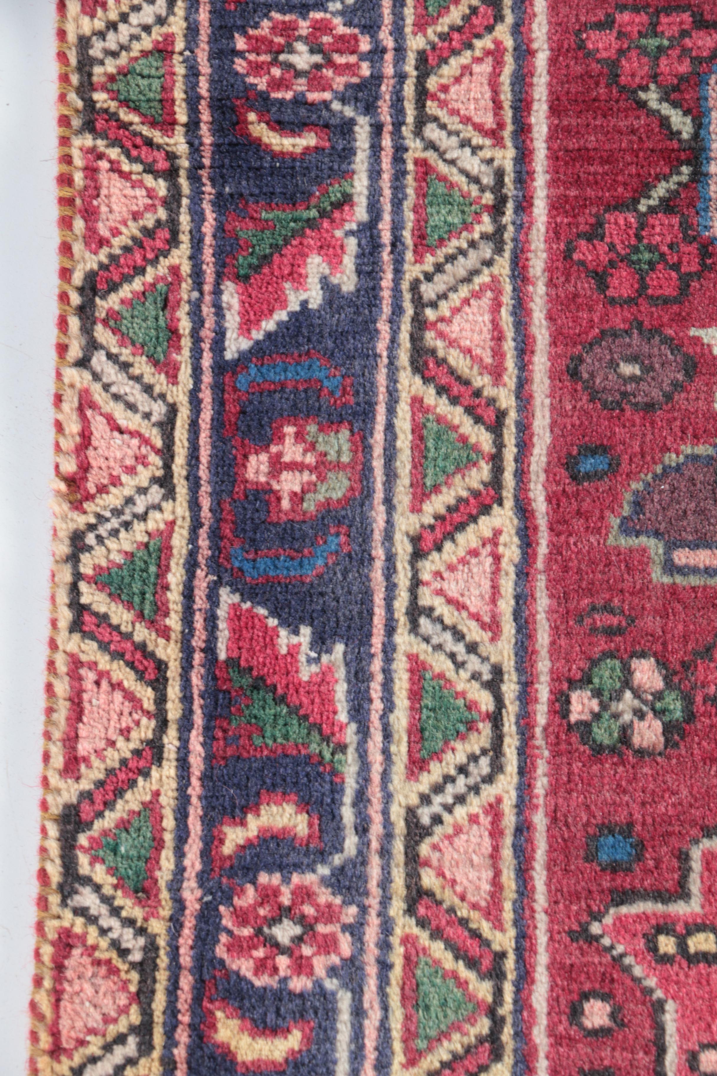 Vintage Hand-Knotted Persian Karaja Wool Area Rug