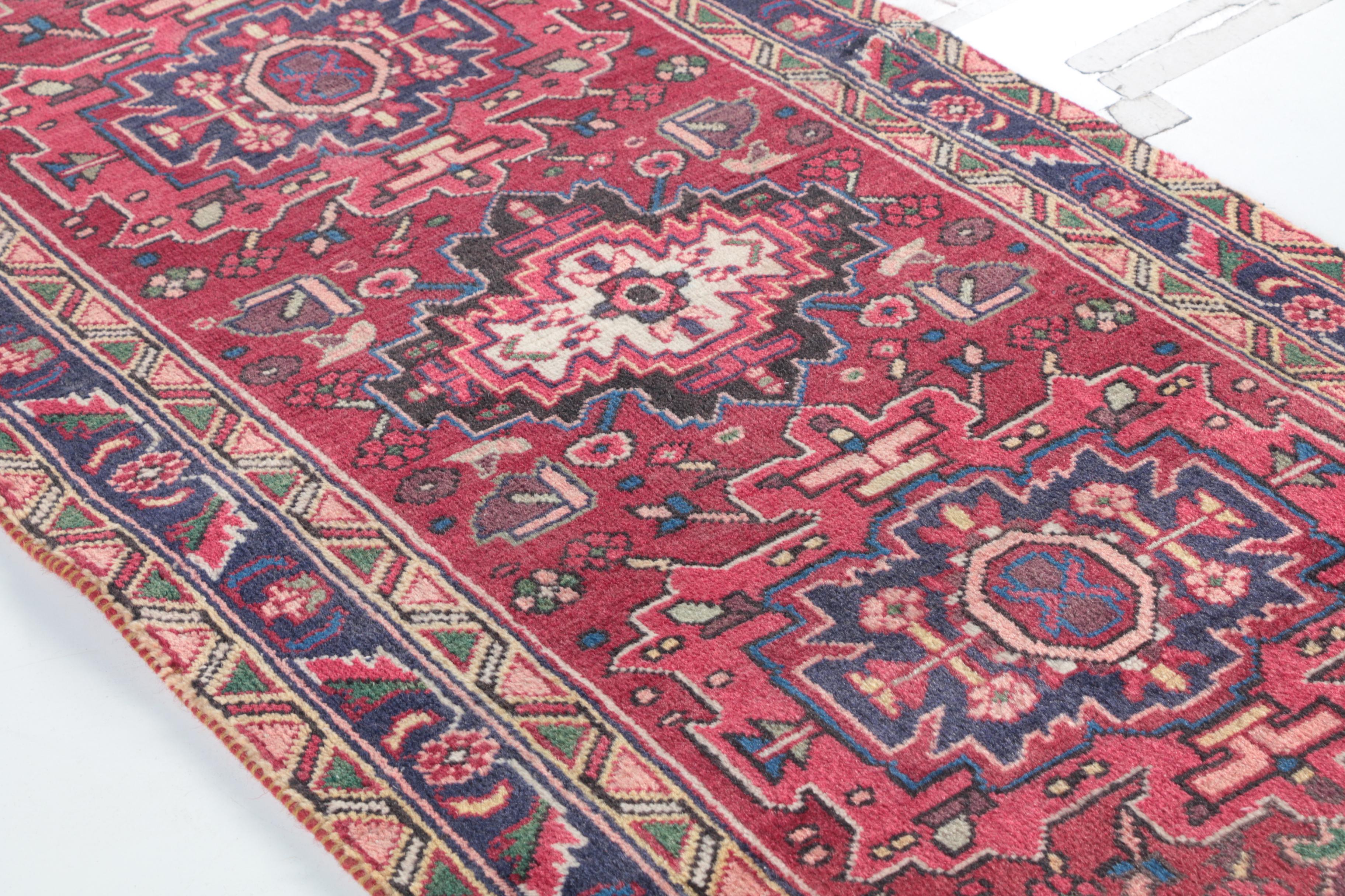 Vintage Hand-Knotted Persian Karaja Wool Area Rug