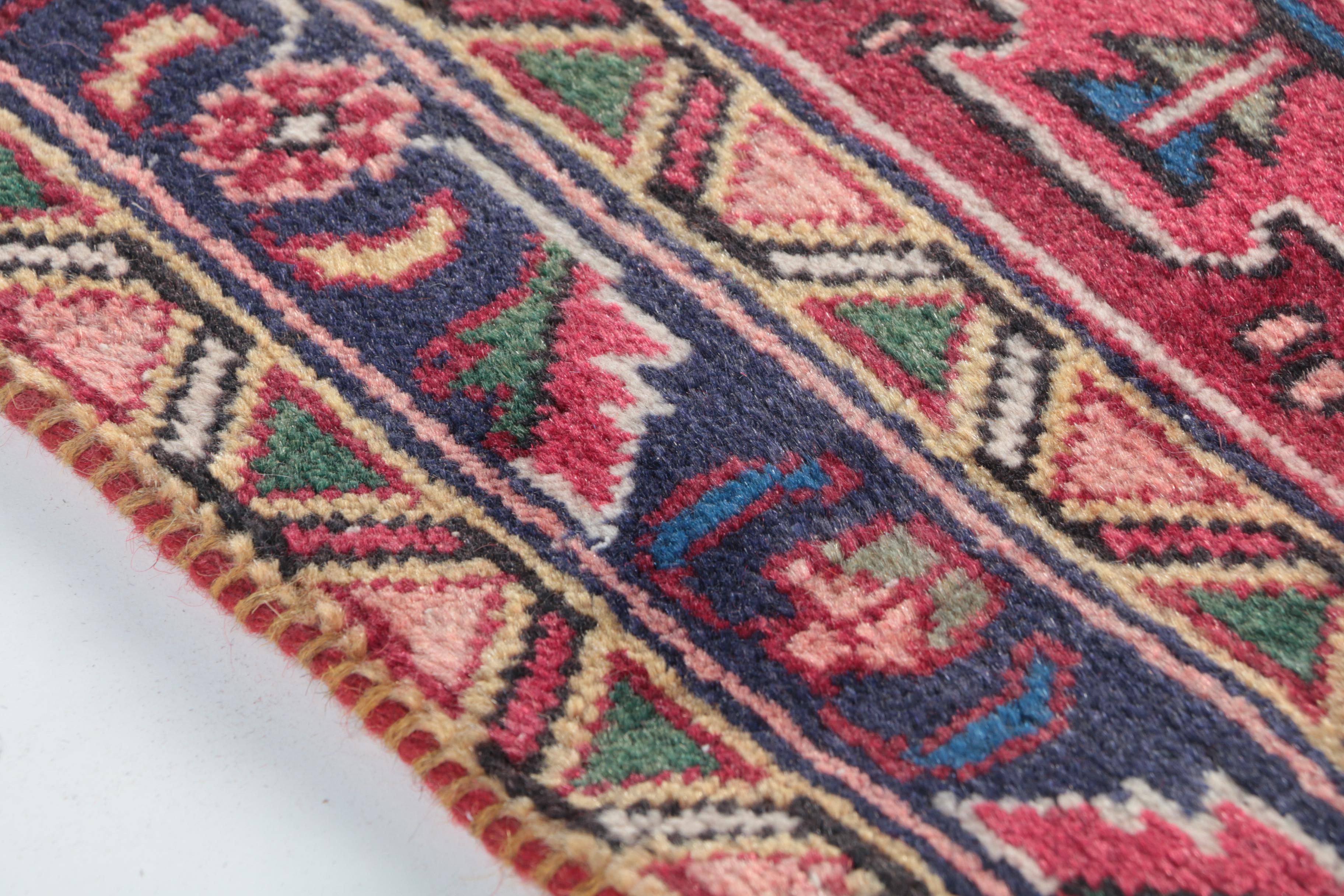 Vintage Hand-Knotted Persian Karaja Wool Area Rug